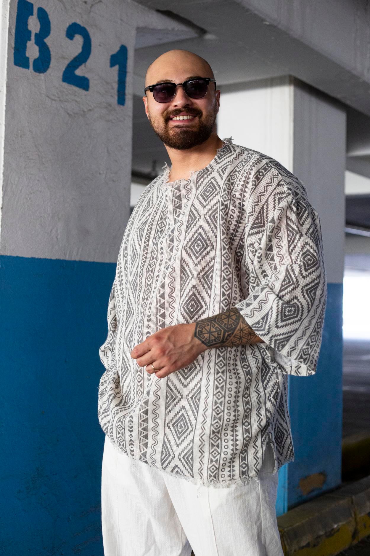 Etnik Desenli Rahat Kalıp Bohem Tshirt (TS89)