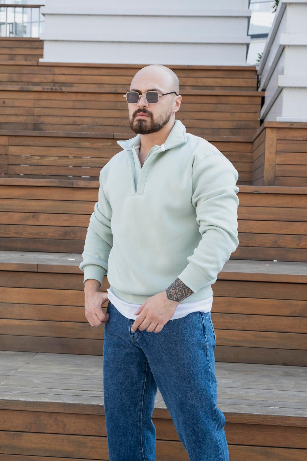 Fermuarlı Oversize Şardonlu Sweatshirt (SVTY21)