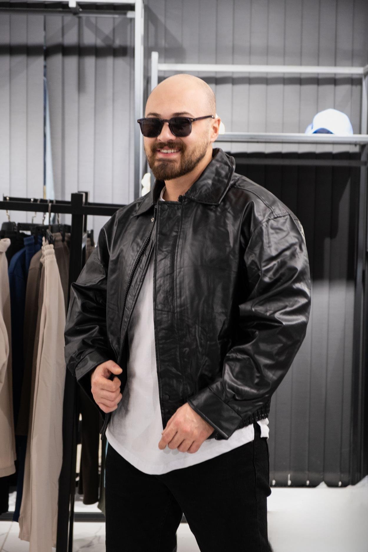 Oversize Yakalı Deri Ceket (İCS02)