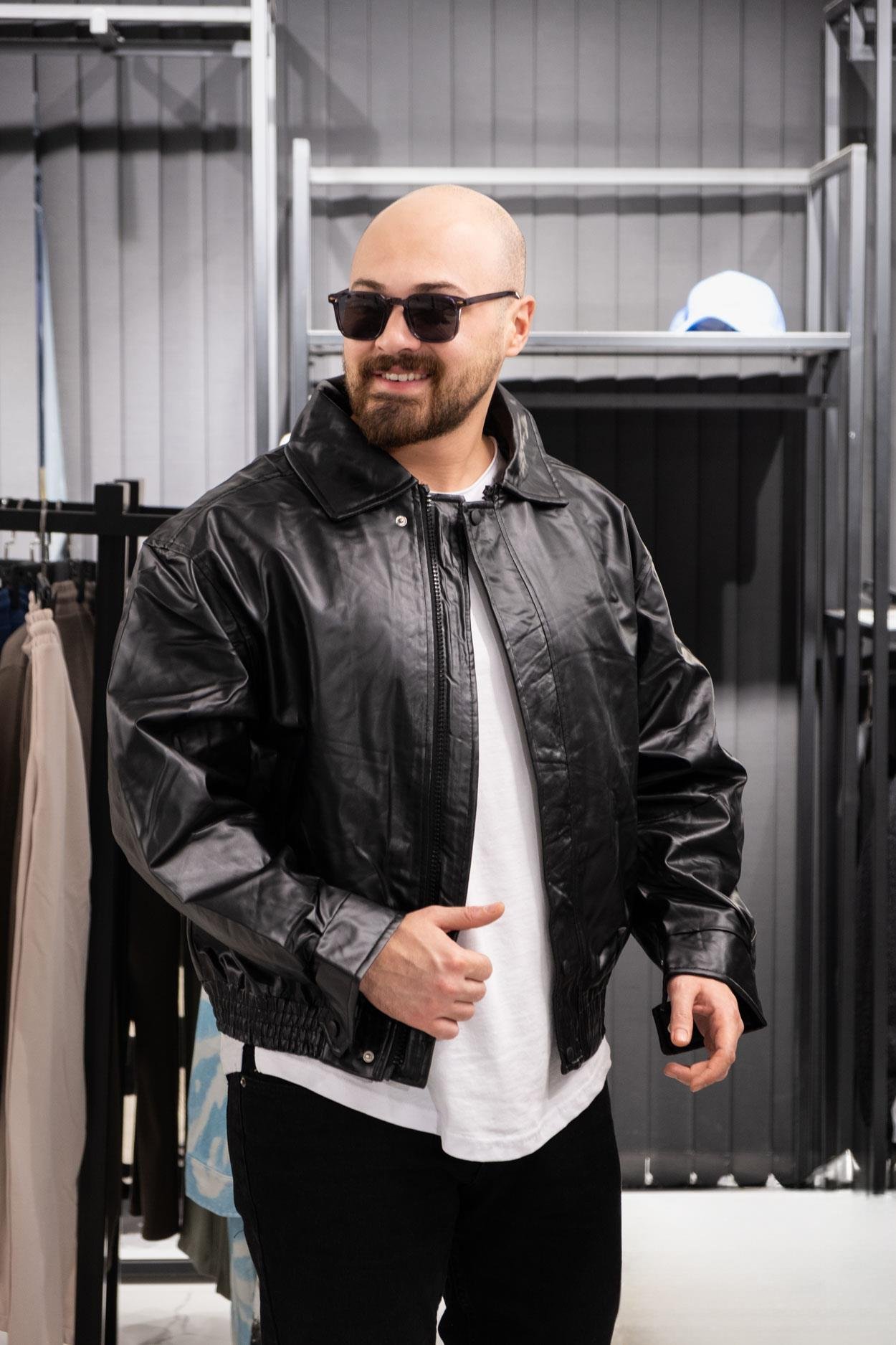 Oversize Yakalı Deri Ceket (İCS02)