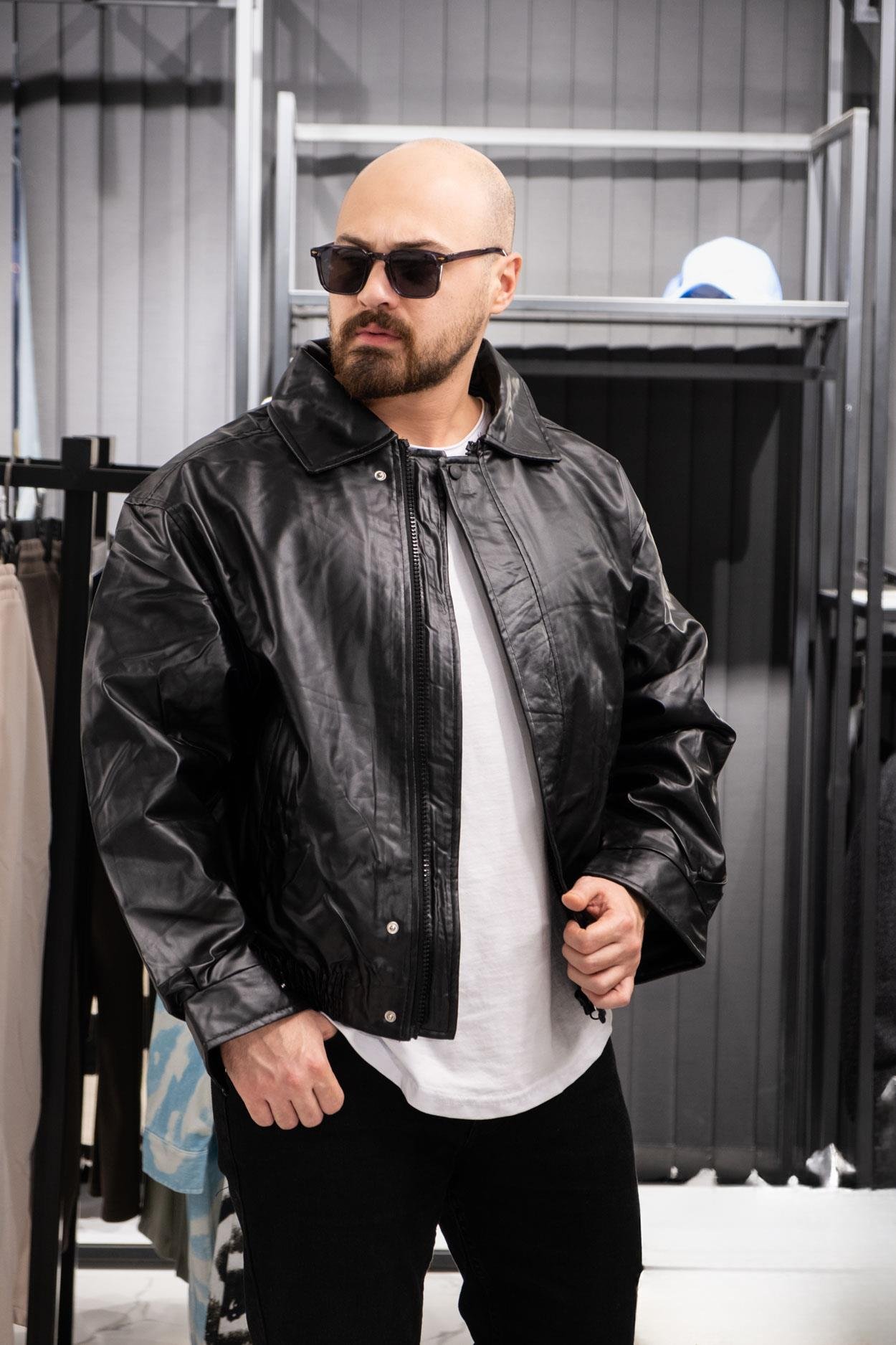 Oversize Yakalı Deri Ceket (İCS02)