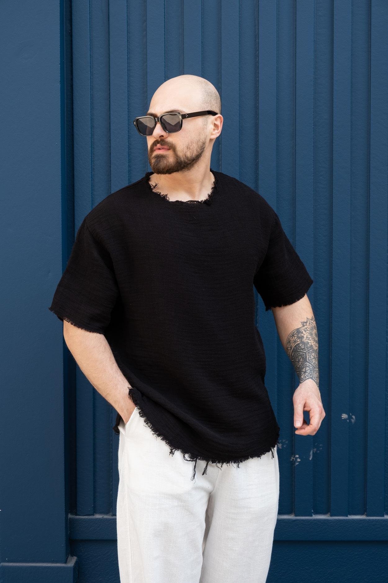 Pis Yaka Rahat Kalıp Keten T-Shirt (TSS11)