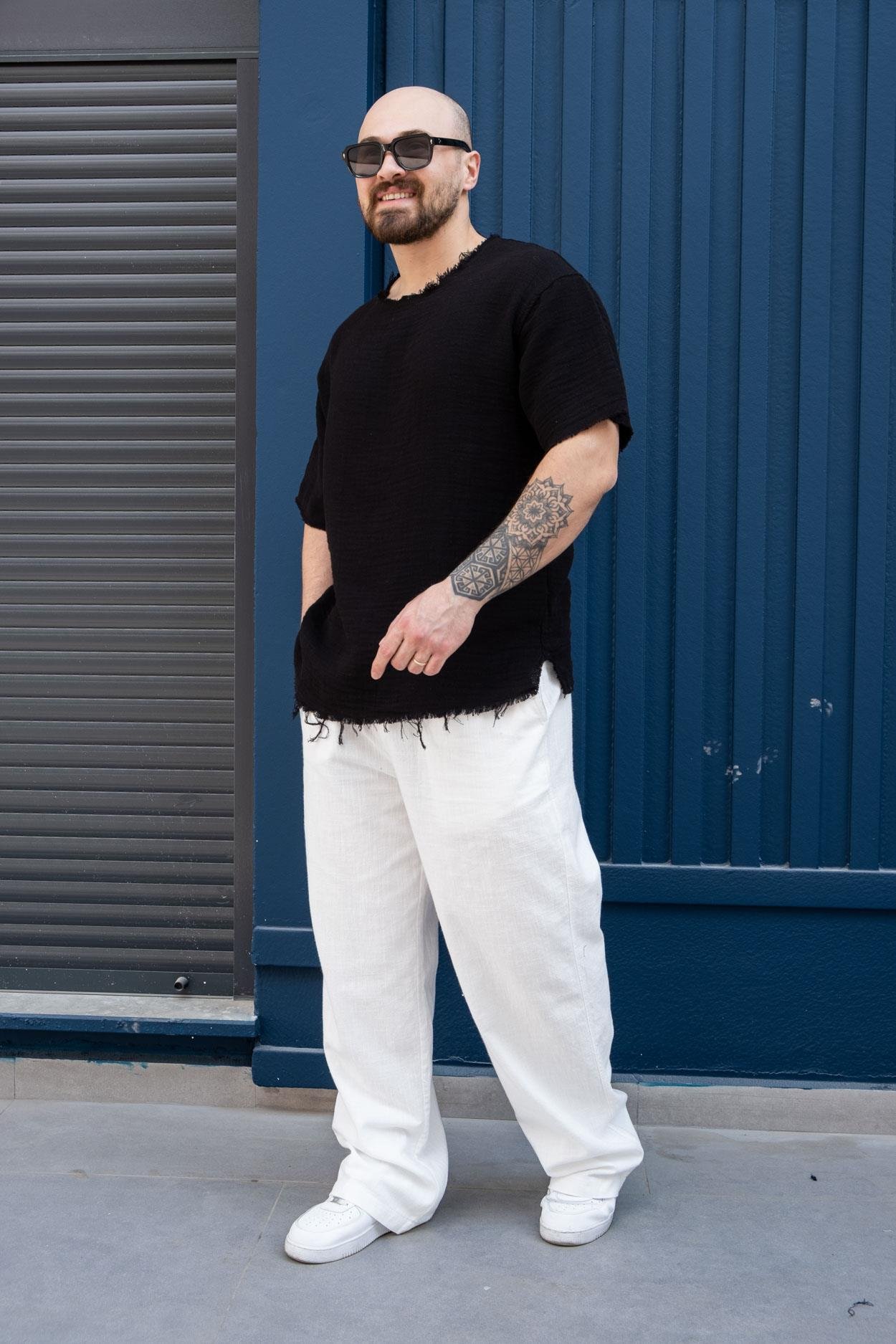 Pis Yaka Rahat Kalıp Keten T-Shirt (TSS11)