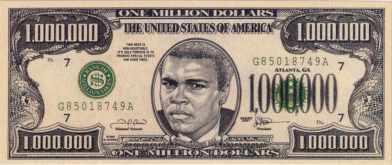 Hatıra Kağıt ParalarA.B.D. Muhammed Ali 1.000.000 USD (Bir Milyon Dolar) Fantezi Para