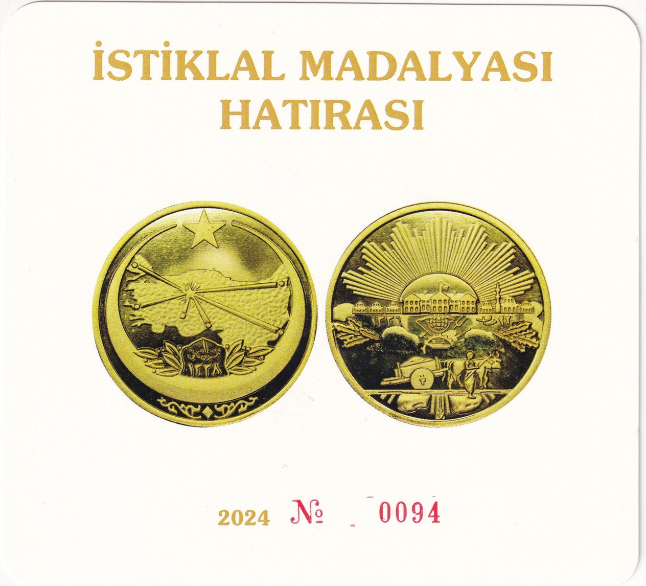 Madalya ve Madalyonlarİstiklal Madalyası Hatırası, Altın Kaplama Pirinç, Hatıra Madalyon
