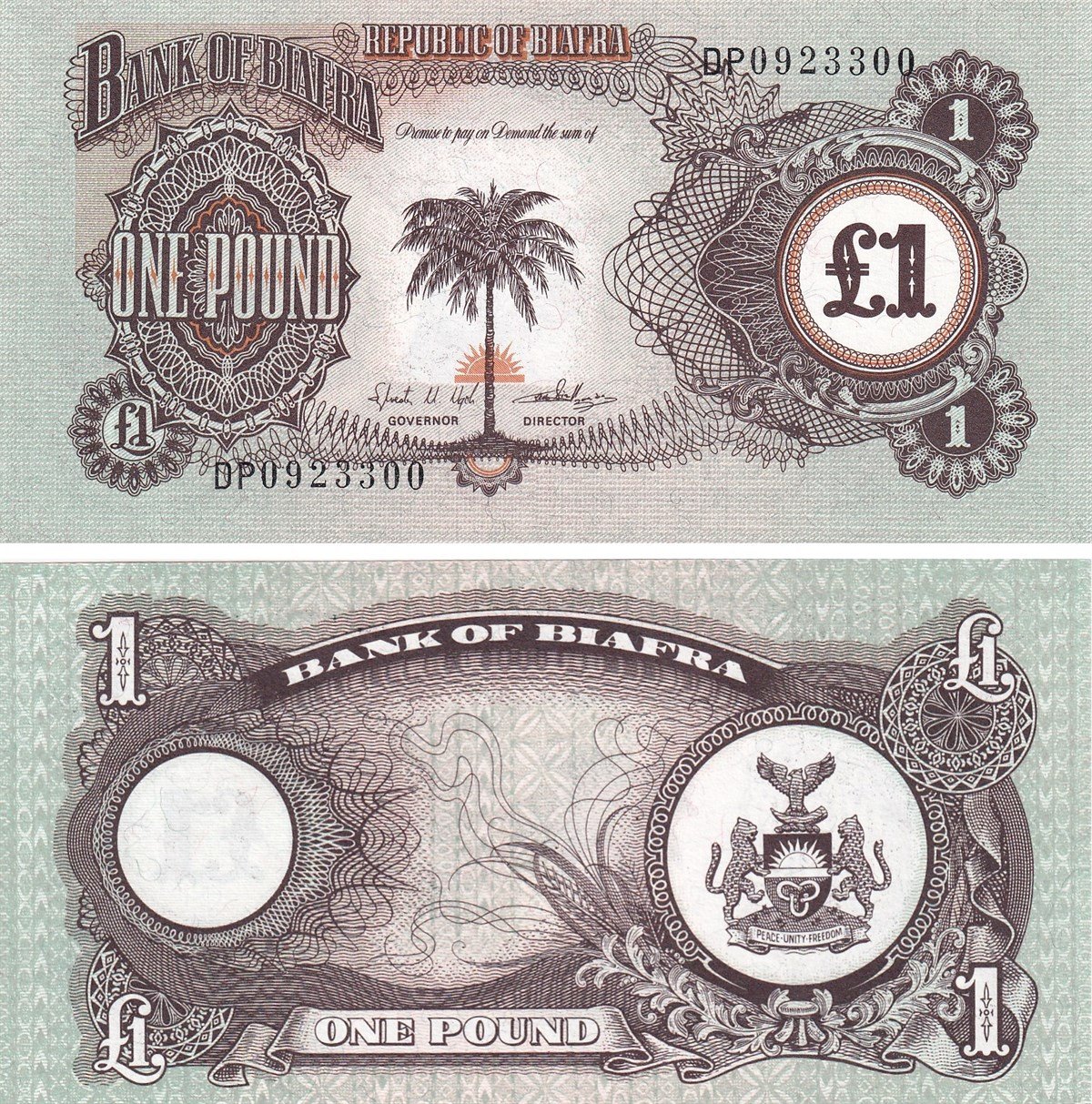 Yabancı Devletlerin Kağıt ParalarıBiafra Cumhuriyeti, 1 Pound (1968) P#5a ÇİL Eski Yabancı Kağıt Para