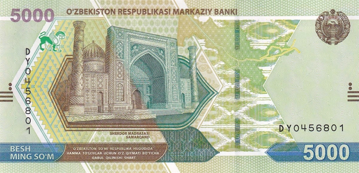 Foreign State BanknotesÖzbekistan, 5.000 Som (2021) ÇİL Eski Yabancı Kağıt Para