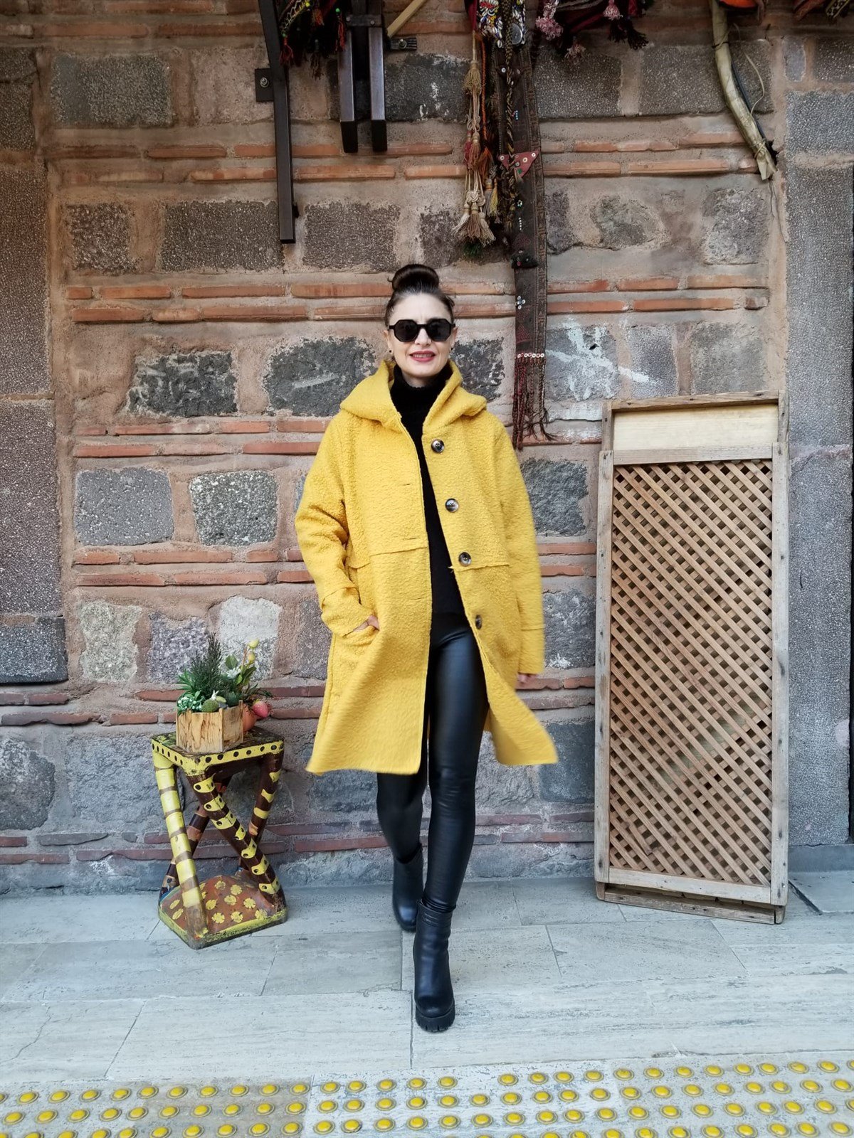 İtalyan Asit Sarı Yün Buklet Kaban
