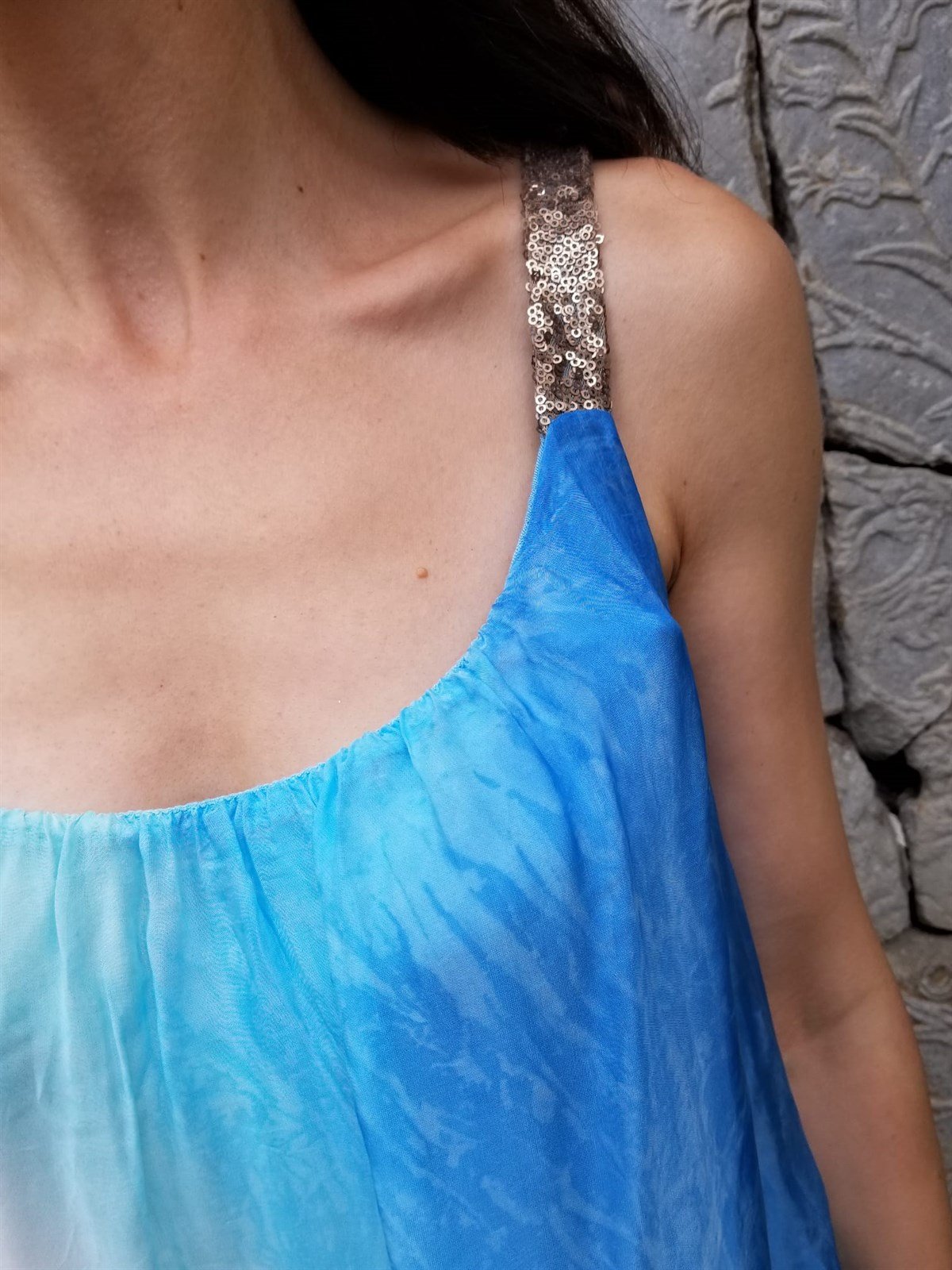 İtalyan İpek Kumaş İçi Astarlı Renkli Batik Elbise