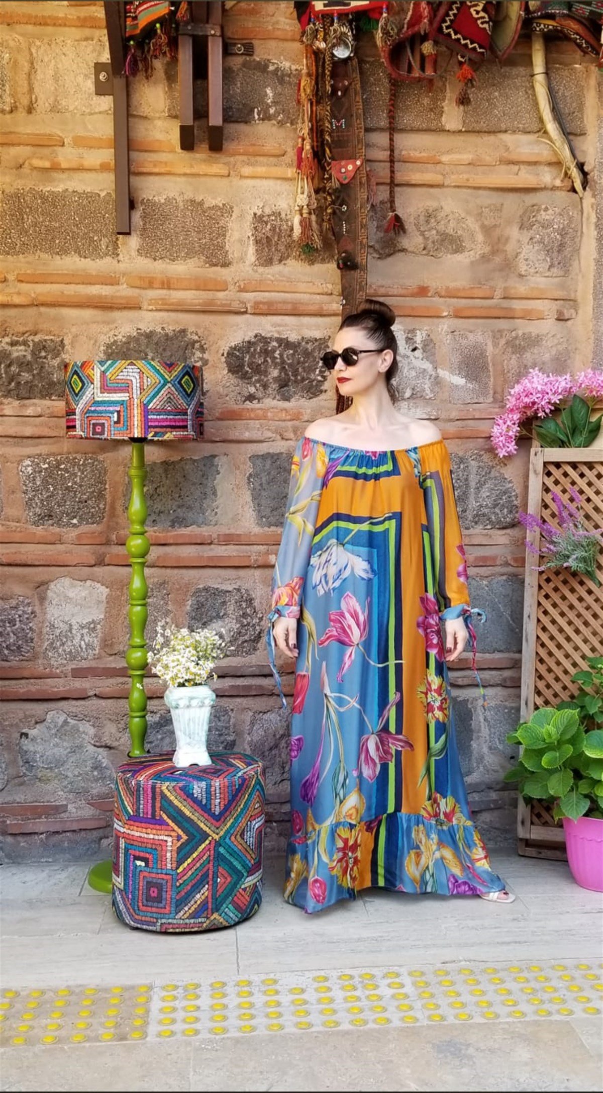 İtalyan İpek Mavi Elbise İçi Astarlı Yakası Lastikli