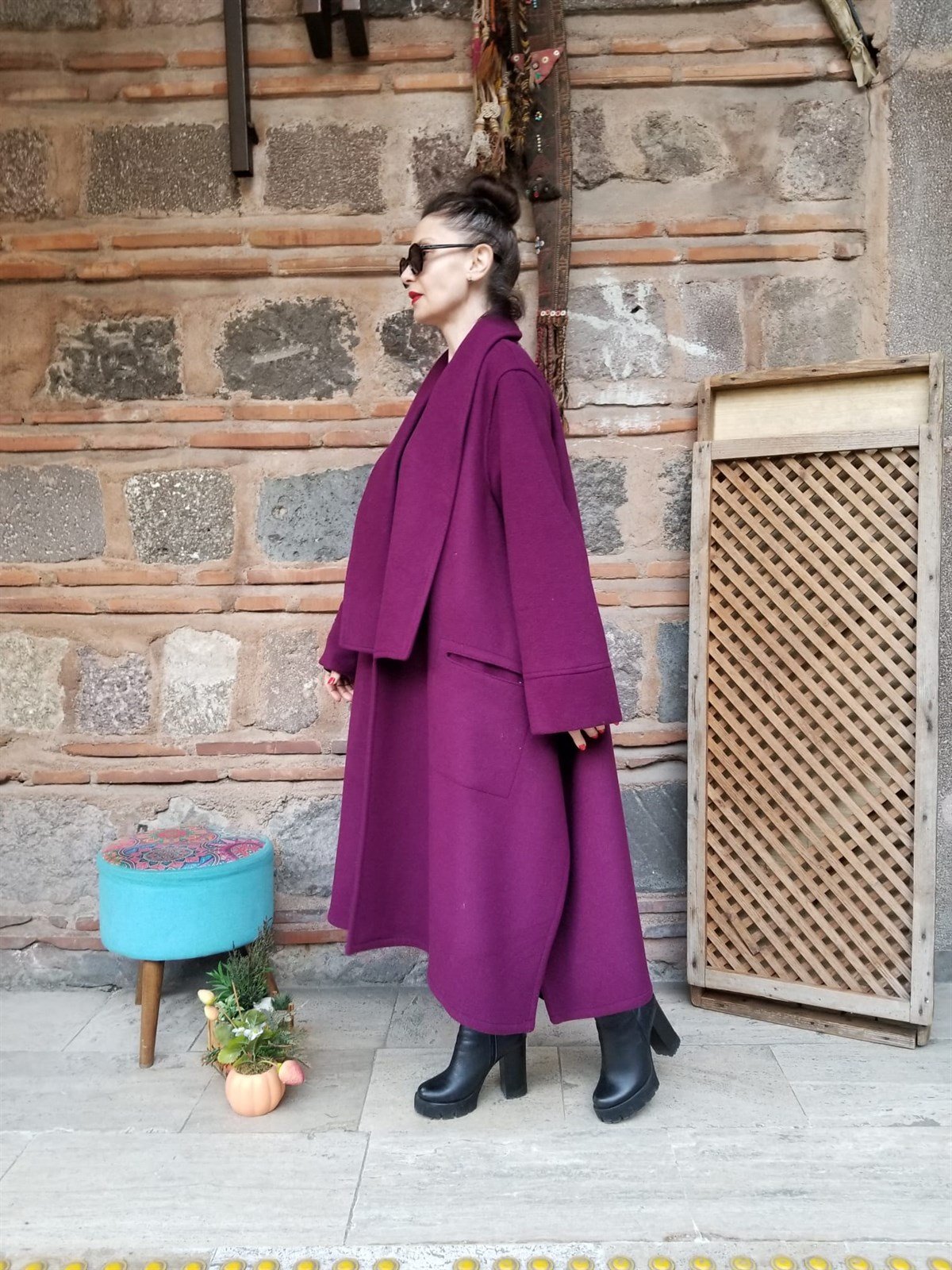 Kaşe Kumaş Kaban Mürdüm  