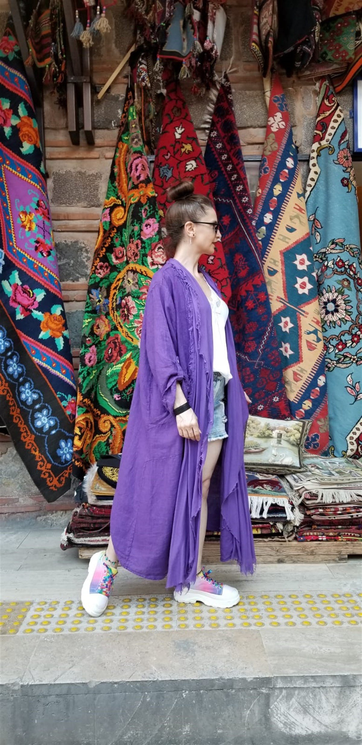 Mor İtalyan Keten Kumaş Kaftan