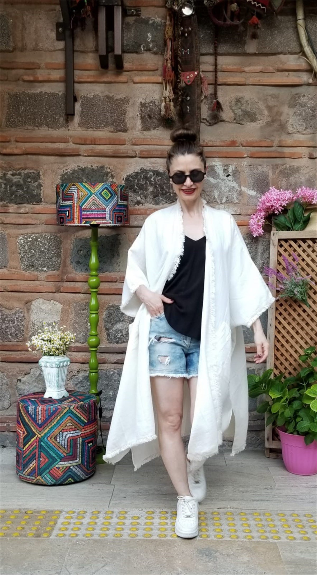 Müslin Kumaş Naturel Beyaz Cepli Kaftan