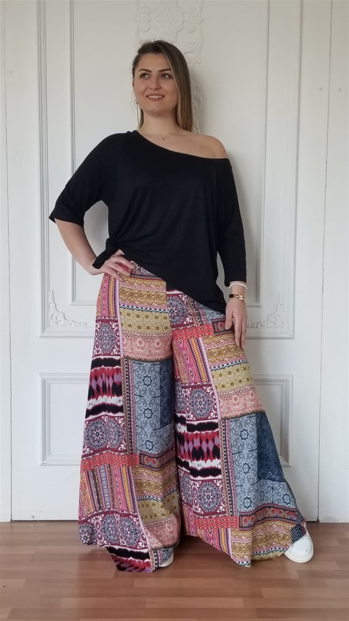 Patchwork Yanı Yırtmaçlı Pantolon