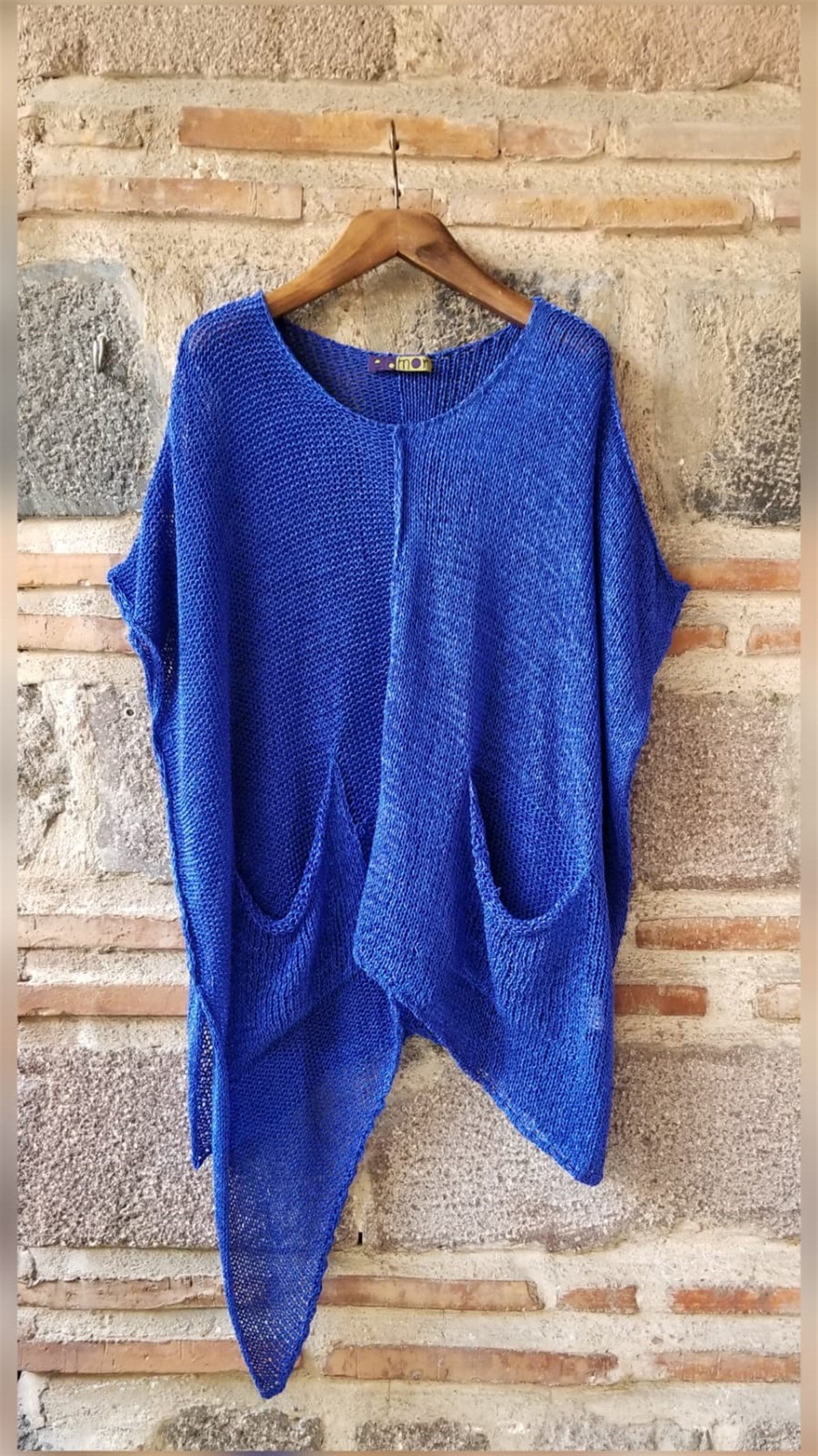 Saks Mavi Cepli Asimetrik Merserize Bluz