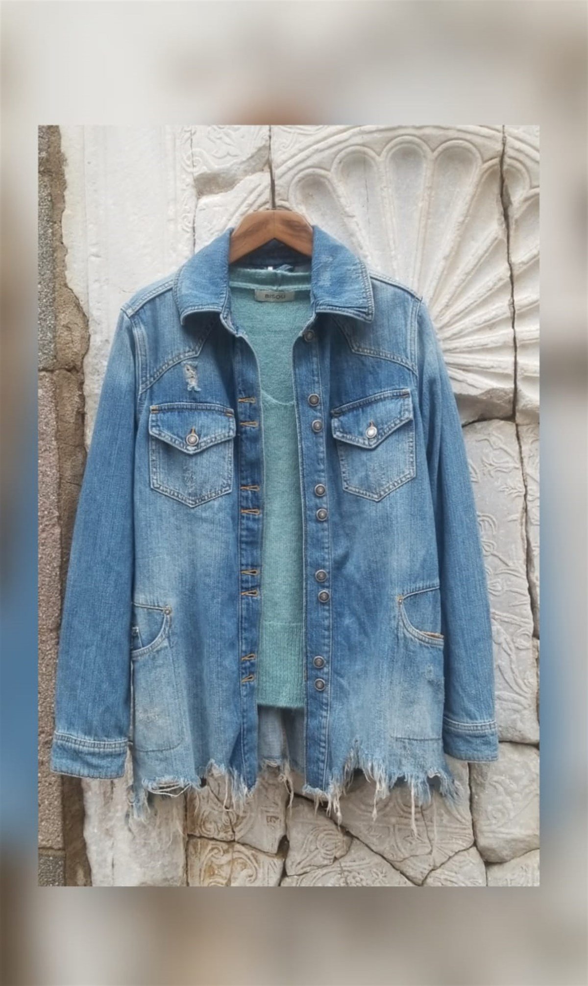 Taşlanmış Yıkamalı Mavi Oversize Kot Ceket
