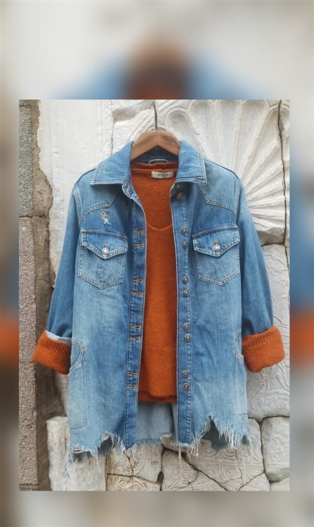Taşlanmış Yıkamalı Mavi Oversize Kot Ceket