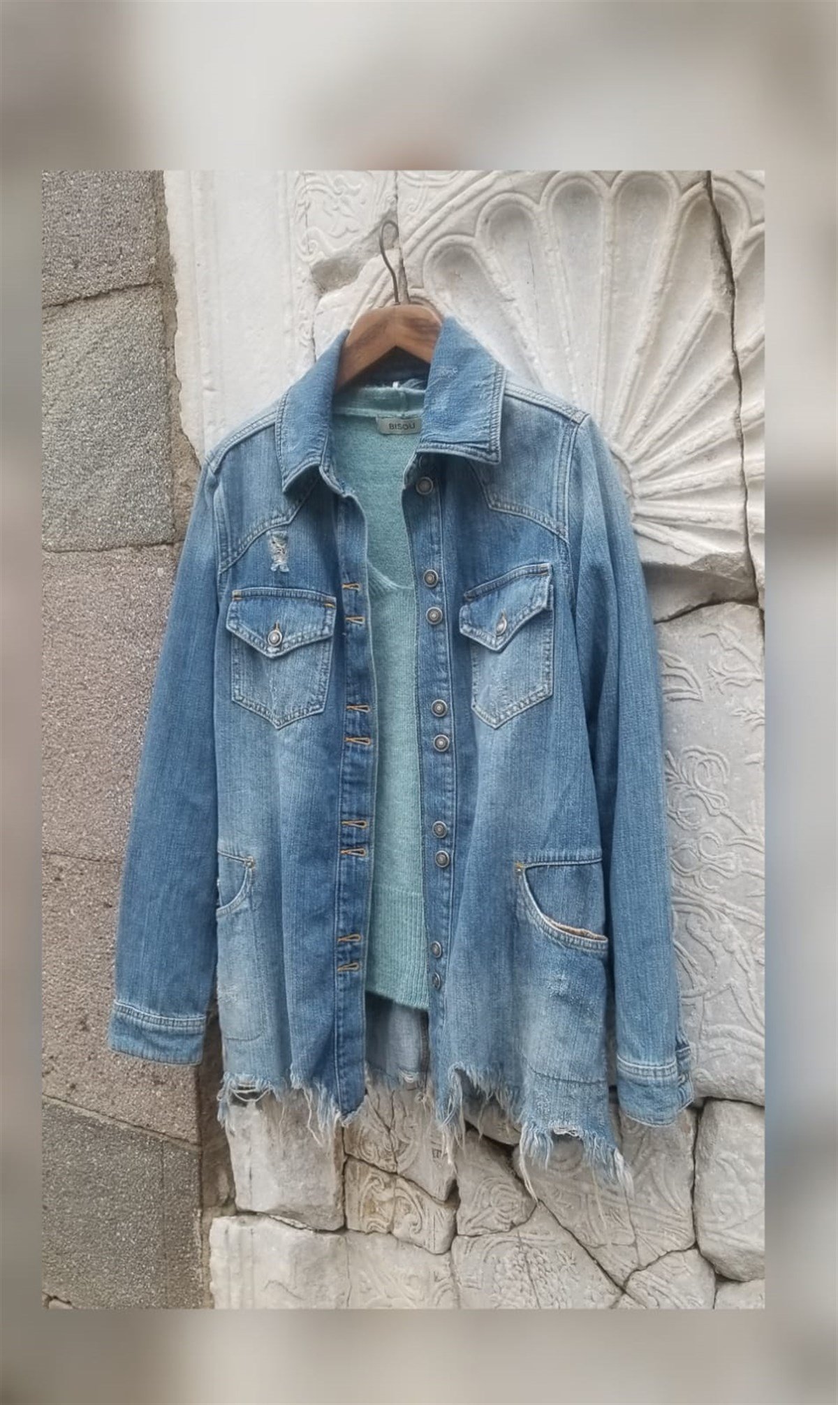 Taşlanmış Yıkamalı Mavi Oversize Kot Ceket