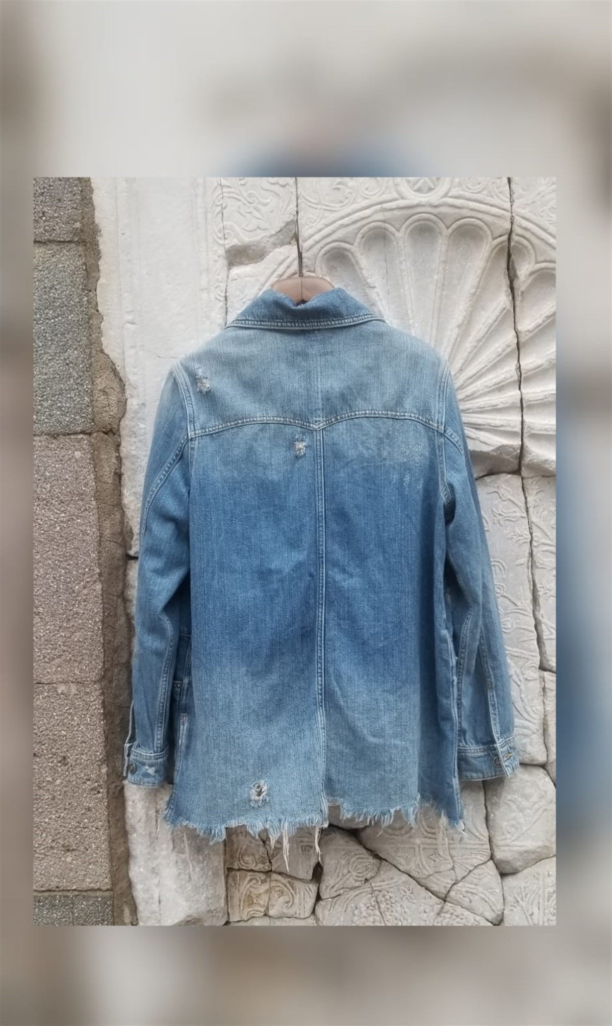 Taşlanmış Yıkamalı Mavi Oversize Kot Ceket