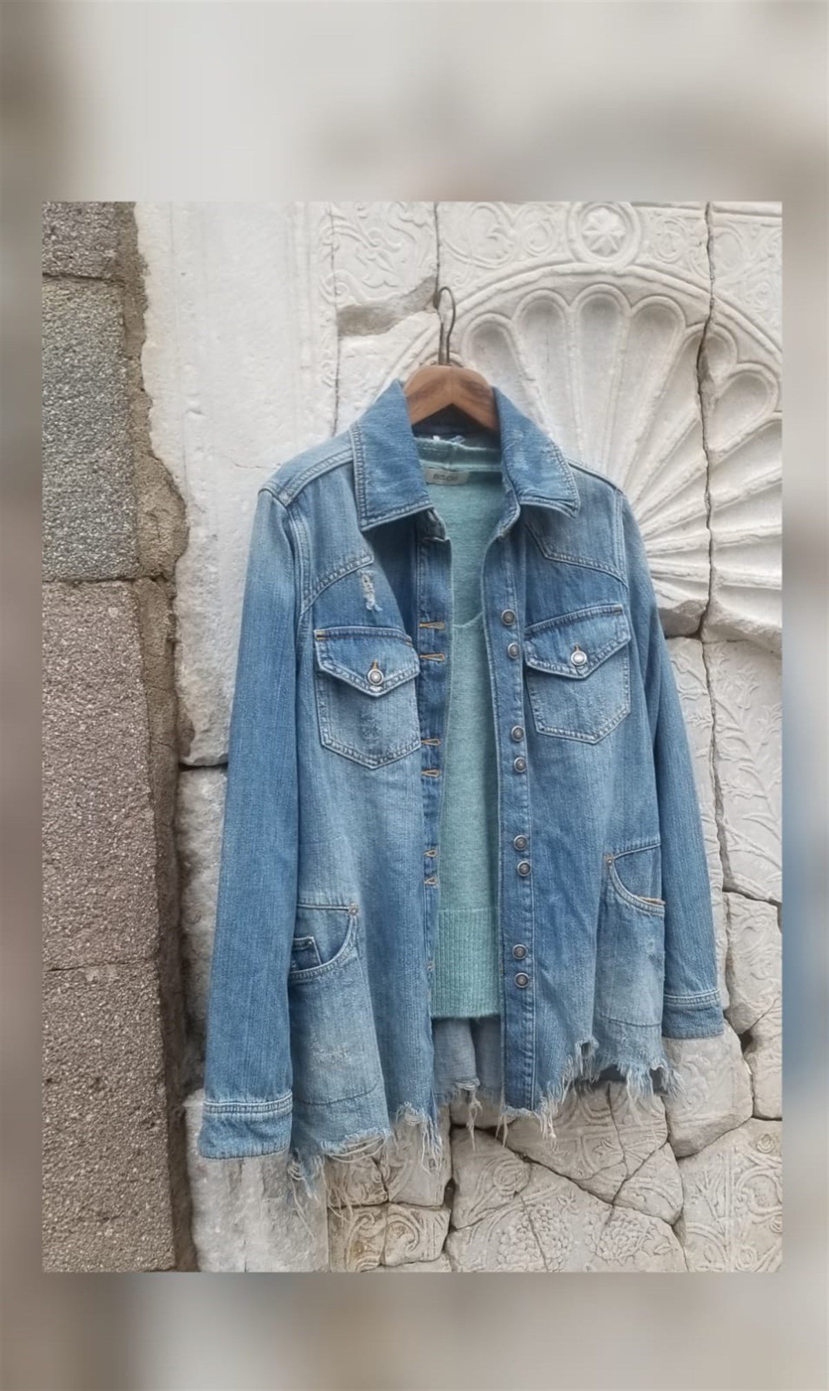 Taşlanmış Yıkamalı Mavi Oversize Kot Ceket