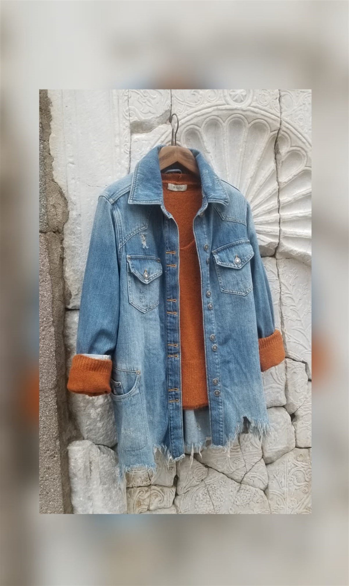 Taşlanmış Yıkamalı Mavi Oversize Kot Ceket