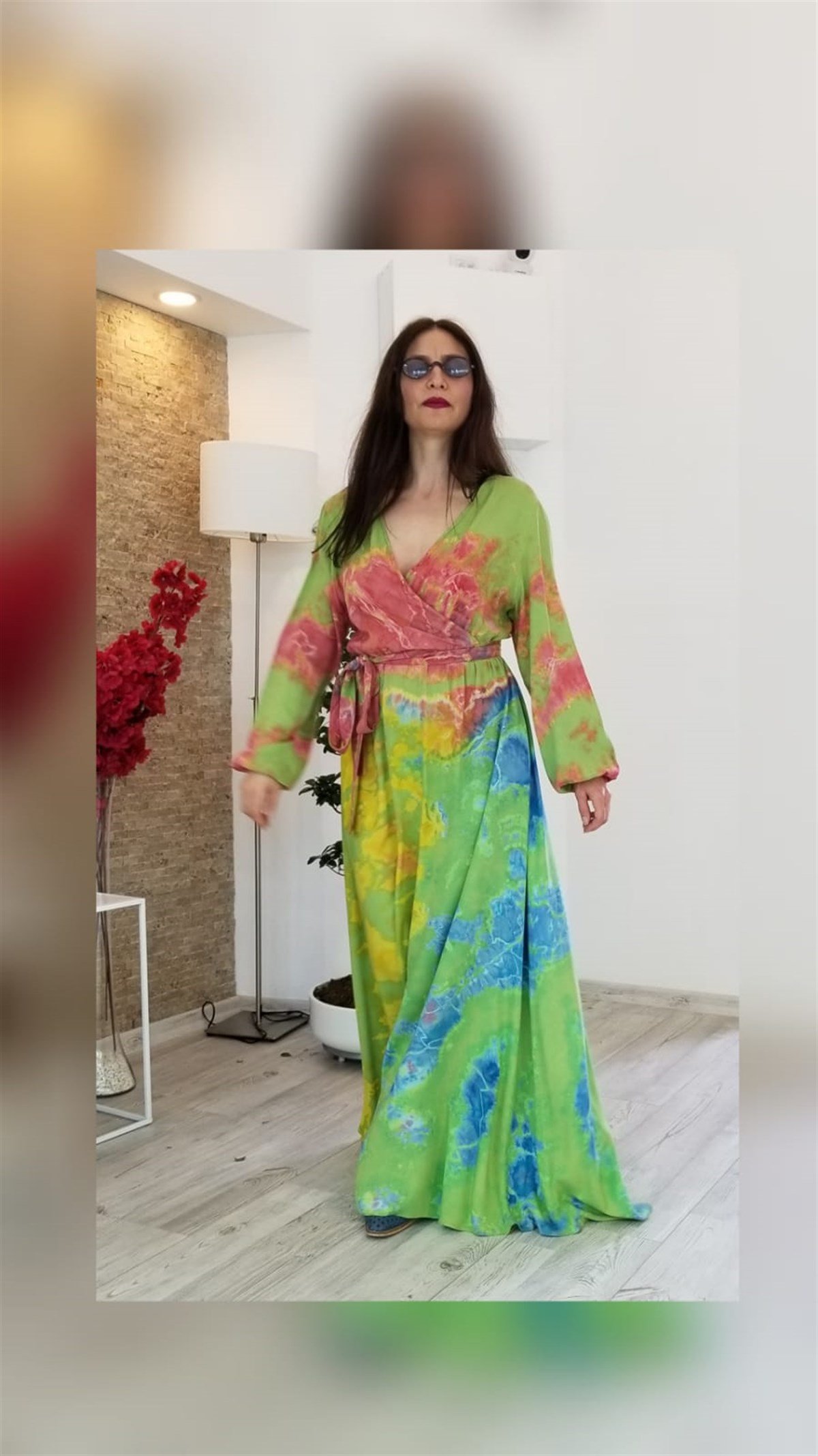 Yeşil Batikli Kruvaze Elbise