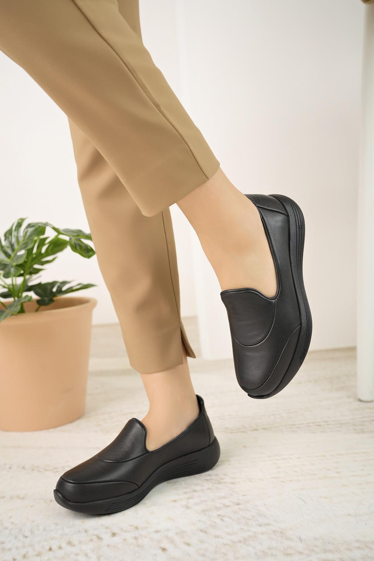 Forex 1000 Siyah Hakiki Deri Eva Taban Anatomik Kadın Ayakkabı