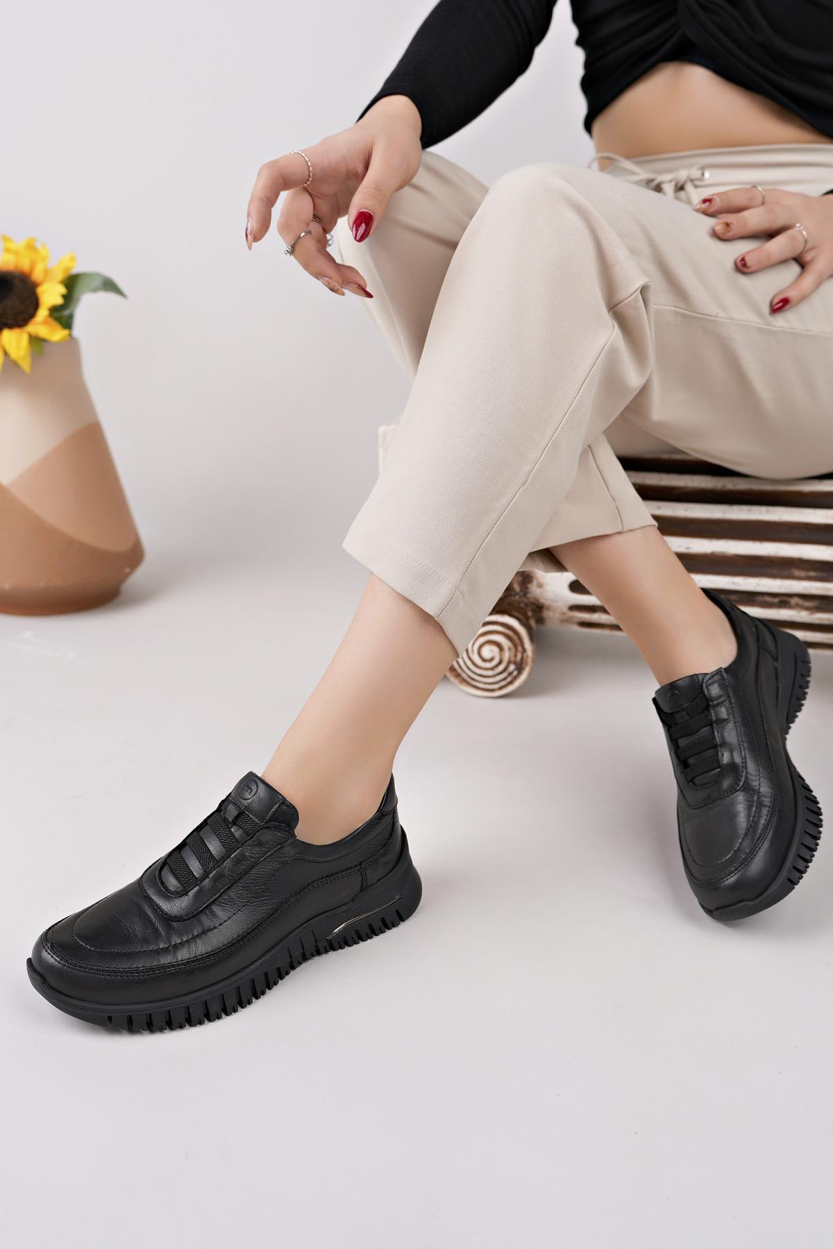 Mammamia D25KA 3455 Siyah Hakiki Deri Kadın Ayakkabı