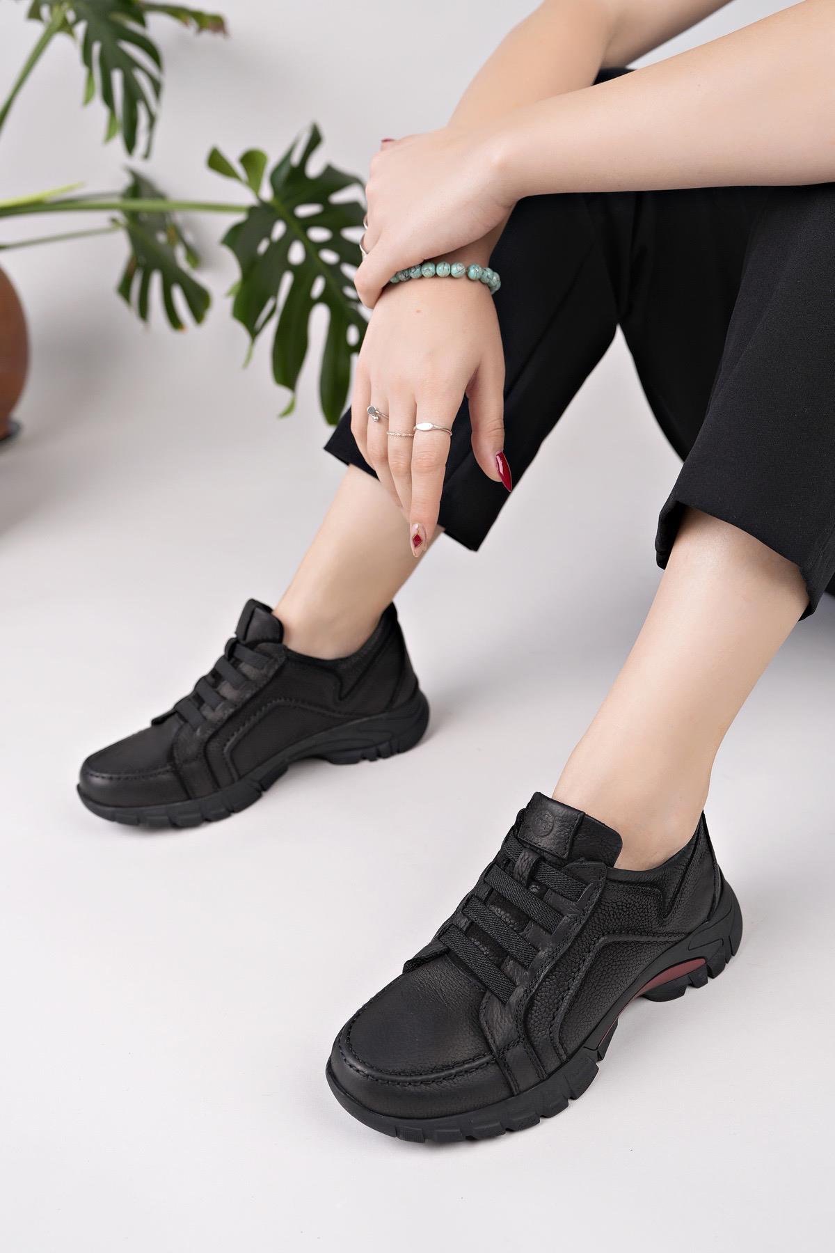 Mammamia D25KA 3465 Siyah Nubuk Hakiki Deri Kadın Ayakkabı