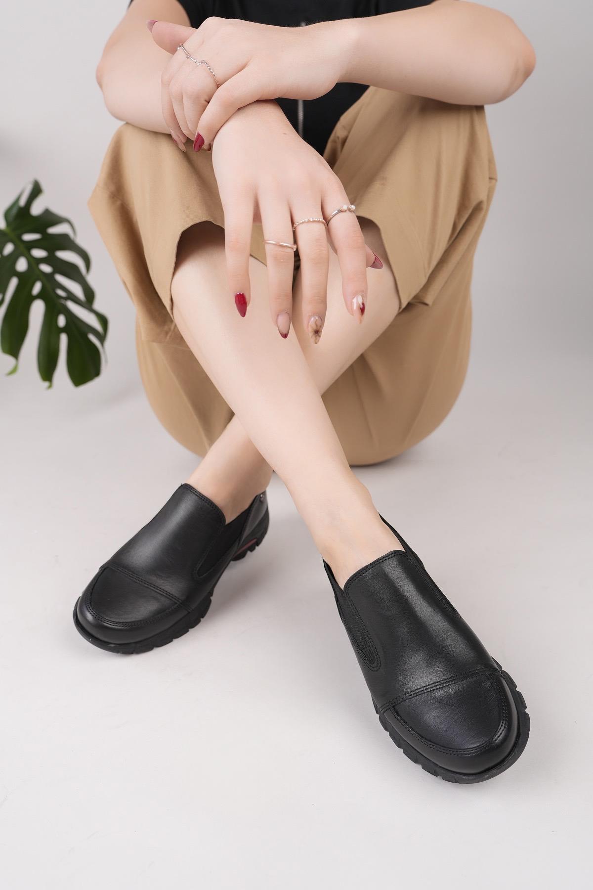 Mammamia D25KA 3480 Siyah Hakiki Deri Kadın Ayakkabı