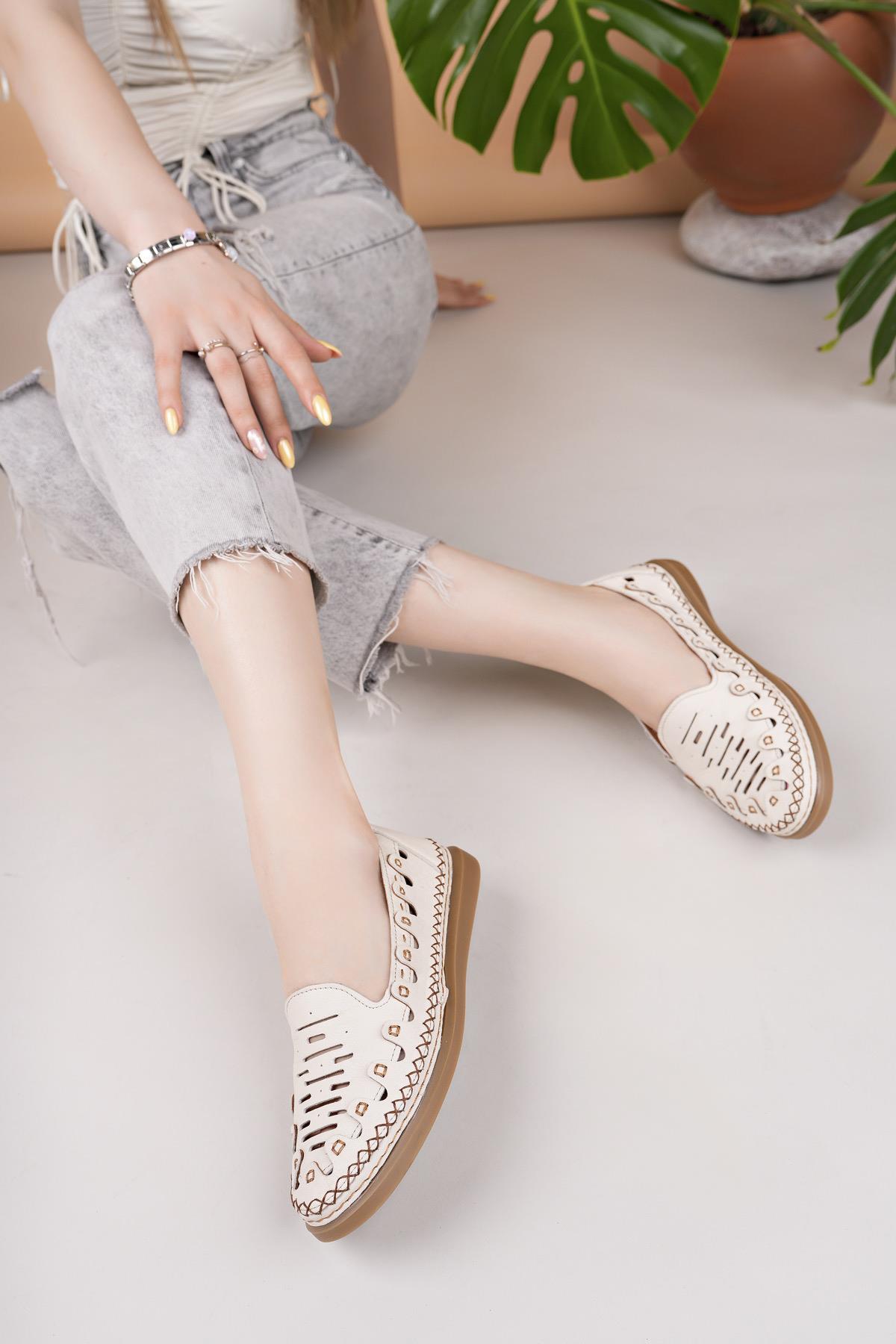 Mammamia D25YA 345 Kemik Hakiki Deri Delikli Kadın Ayakkabı