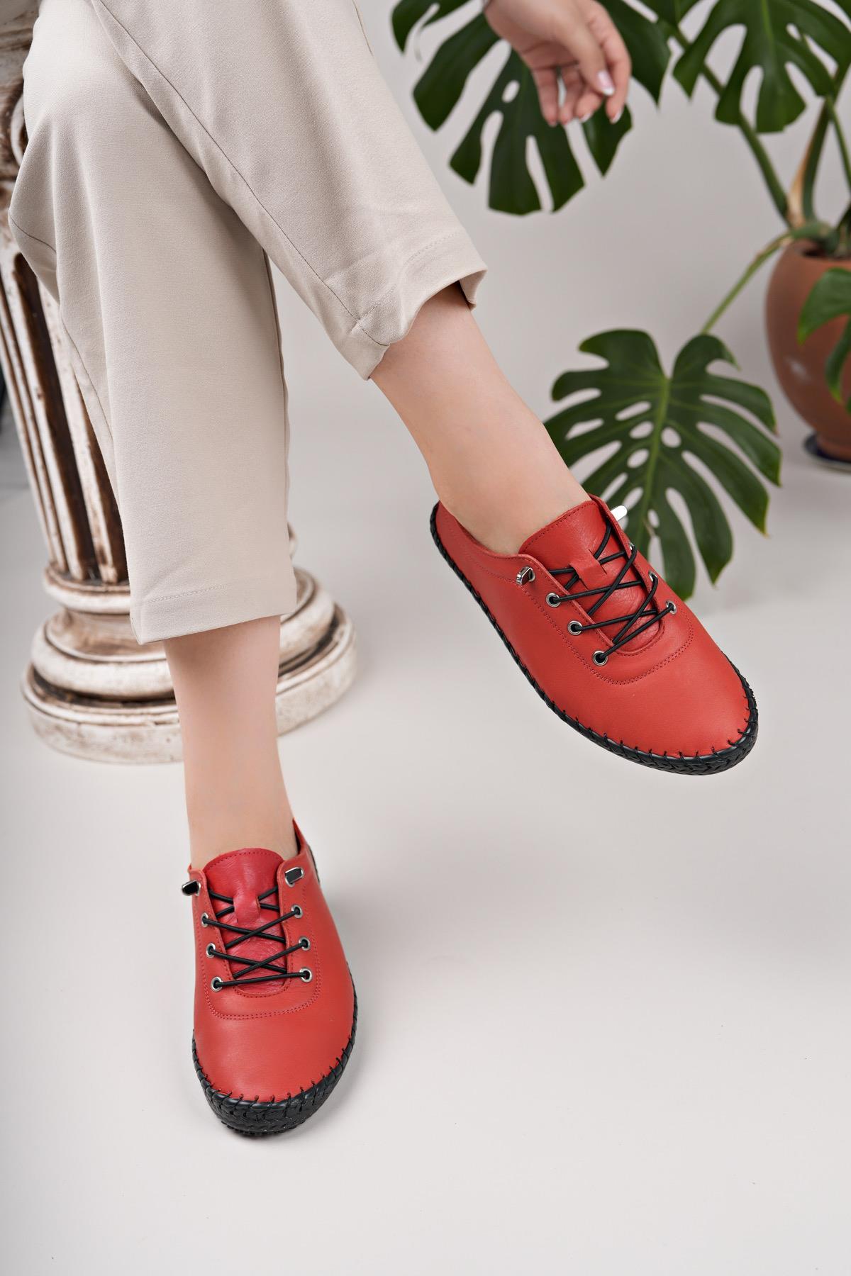 Maria 300 Kırmızı Hakiki Soft Deri Günlük Kadın Ayakkabı