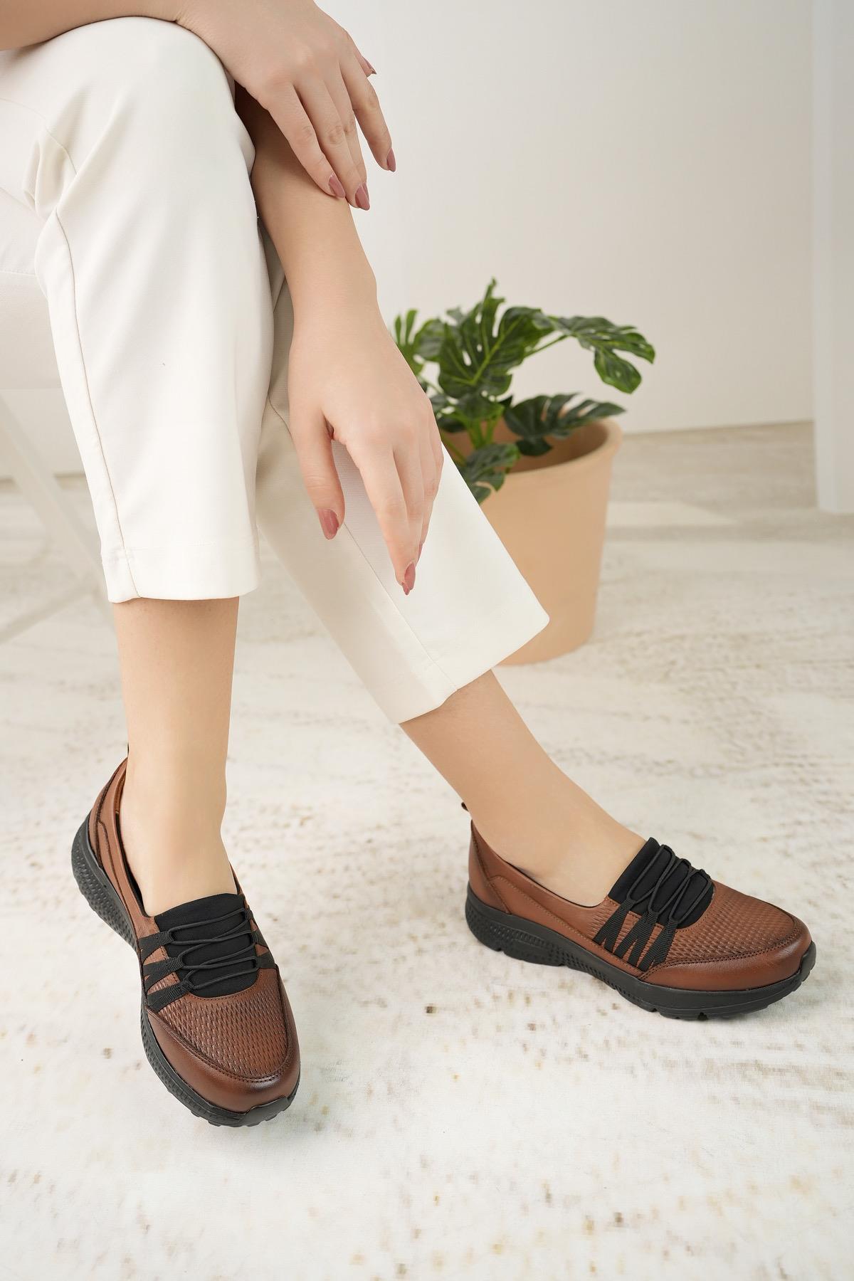 Mariotto 017 Taba Hakiki Deri Anatomik Kadın Şeker Ayakkabısı