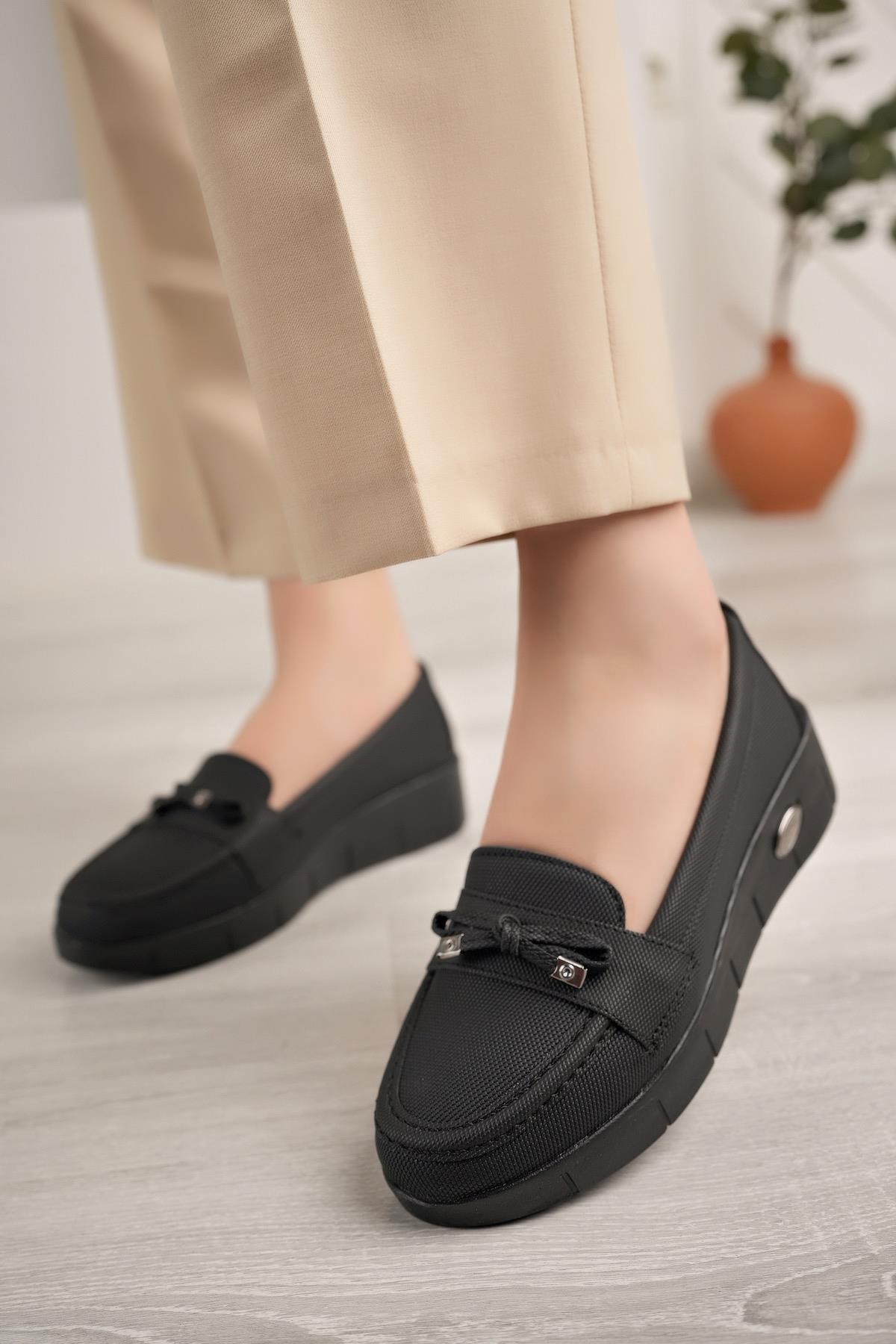 Nesil Shoes Ayzen 502 Siyah Kot Anatomik Kadın Ayakkabı