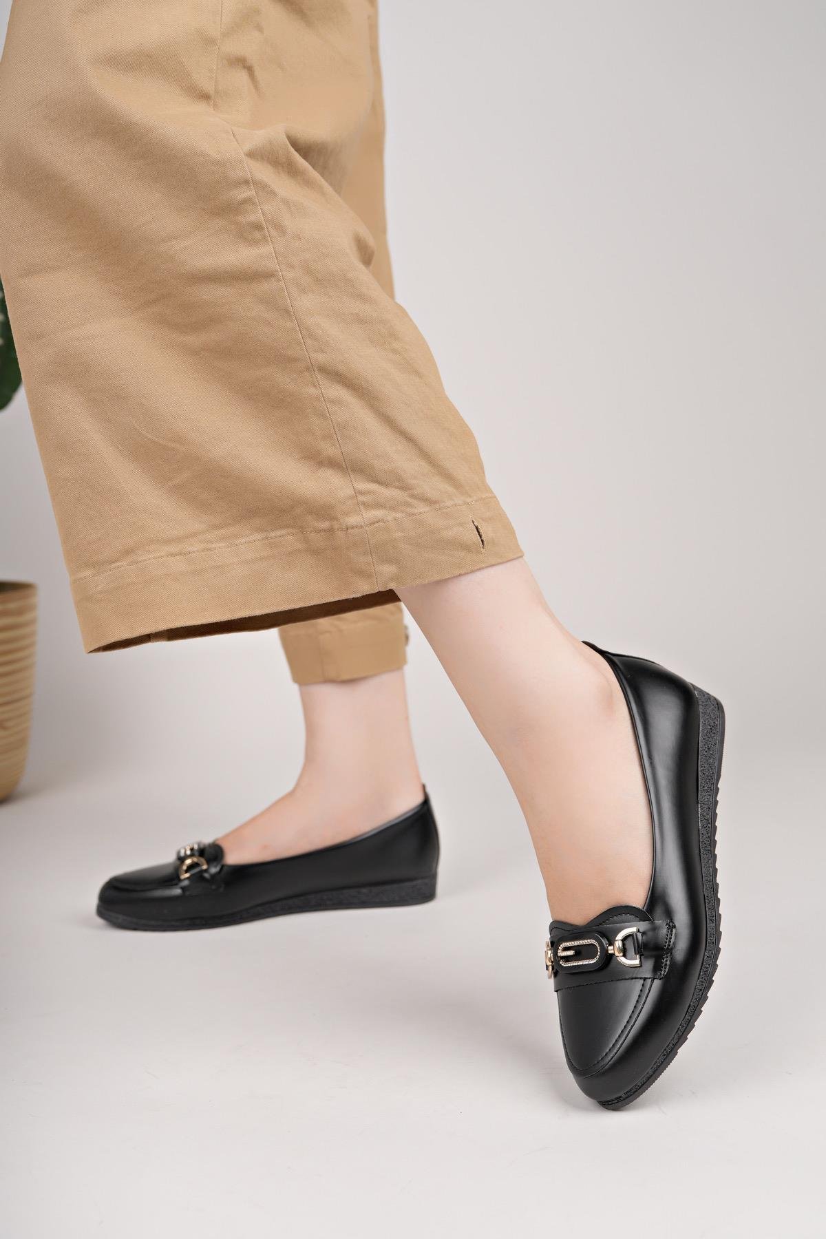 Nesil Shoes Mhd 61 Siyah Taşlı Günlük Kadın Babet