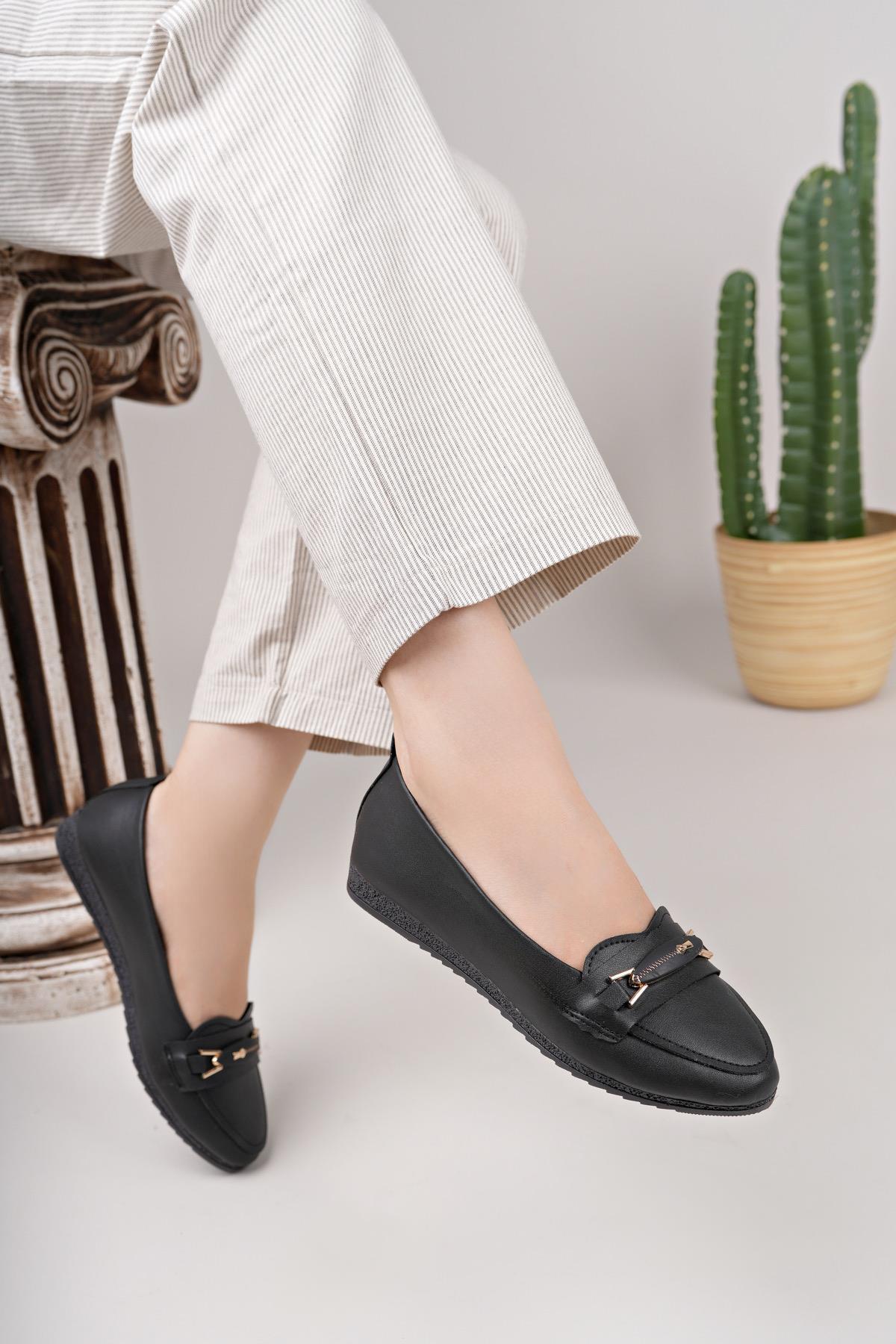 Nesil Shoes Mhd 62 Siyah Taşlı Günlük Kadın Babet