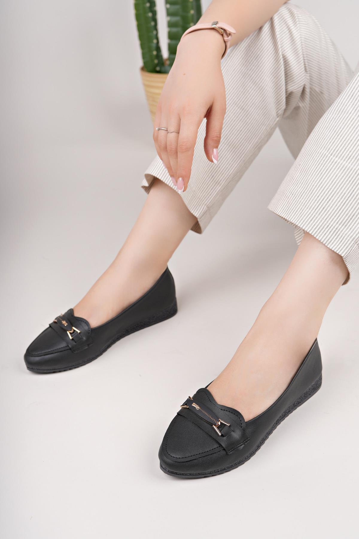 Nesil Shoes Mhd 62 Siyah Taşlı Günlük Kadın Babet