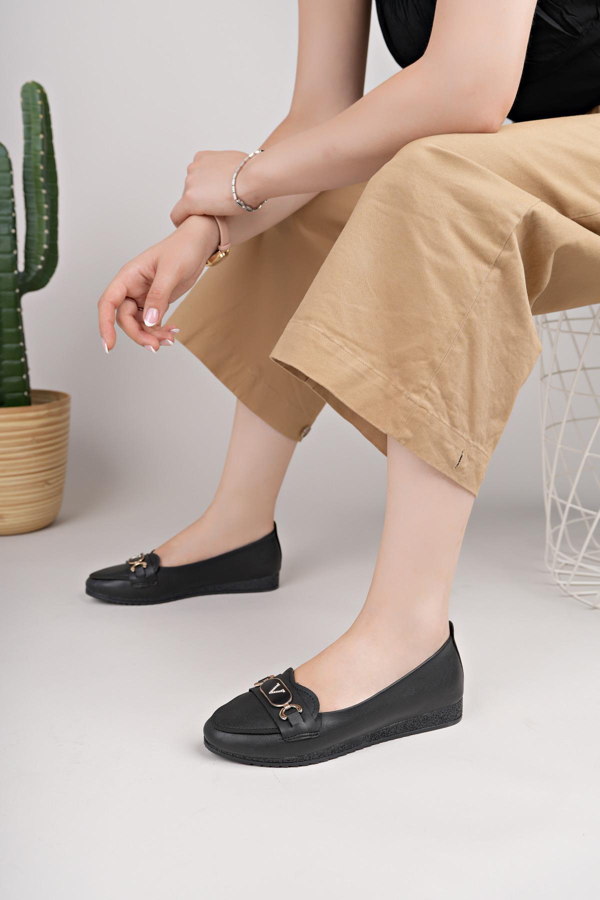 Nesil Shoes Mhd 64 Siyah Taşlı Günlük Kadın Babet