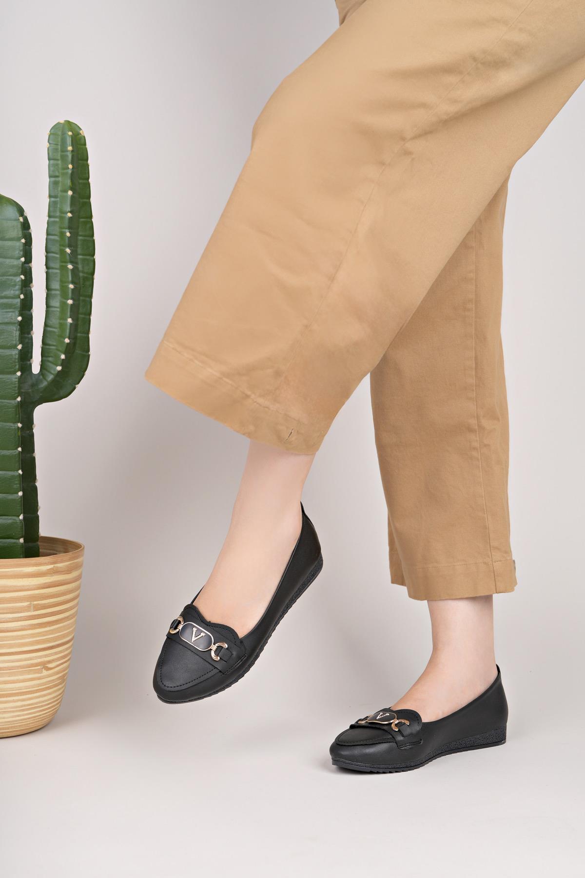 Nesil Shoes Mhd 64 Siyah Taşlı Günlük Kadın Babet