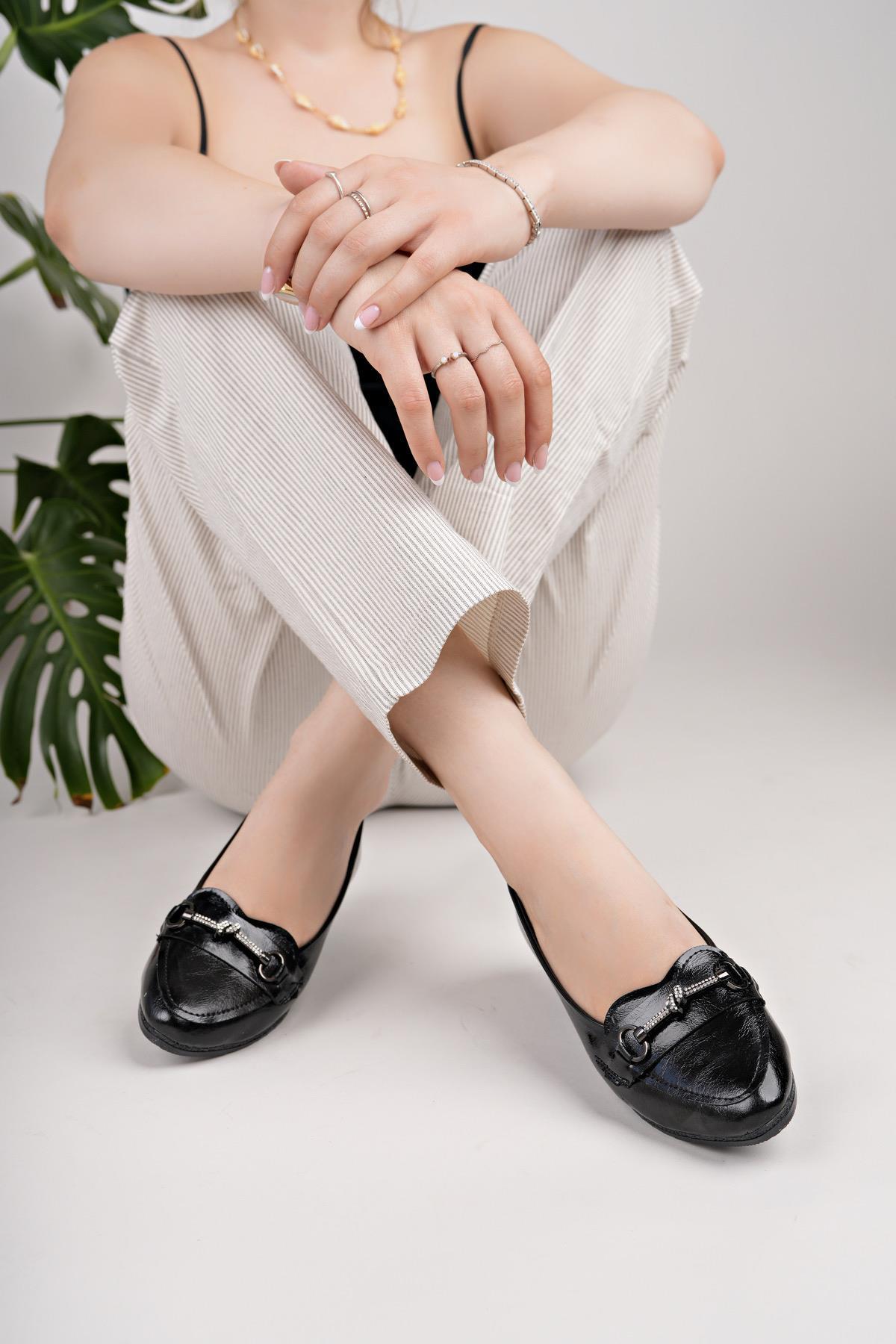 Nesil Shoes Mhd 66 Siyah Taşlı Günlük Kadın Babet