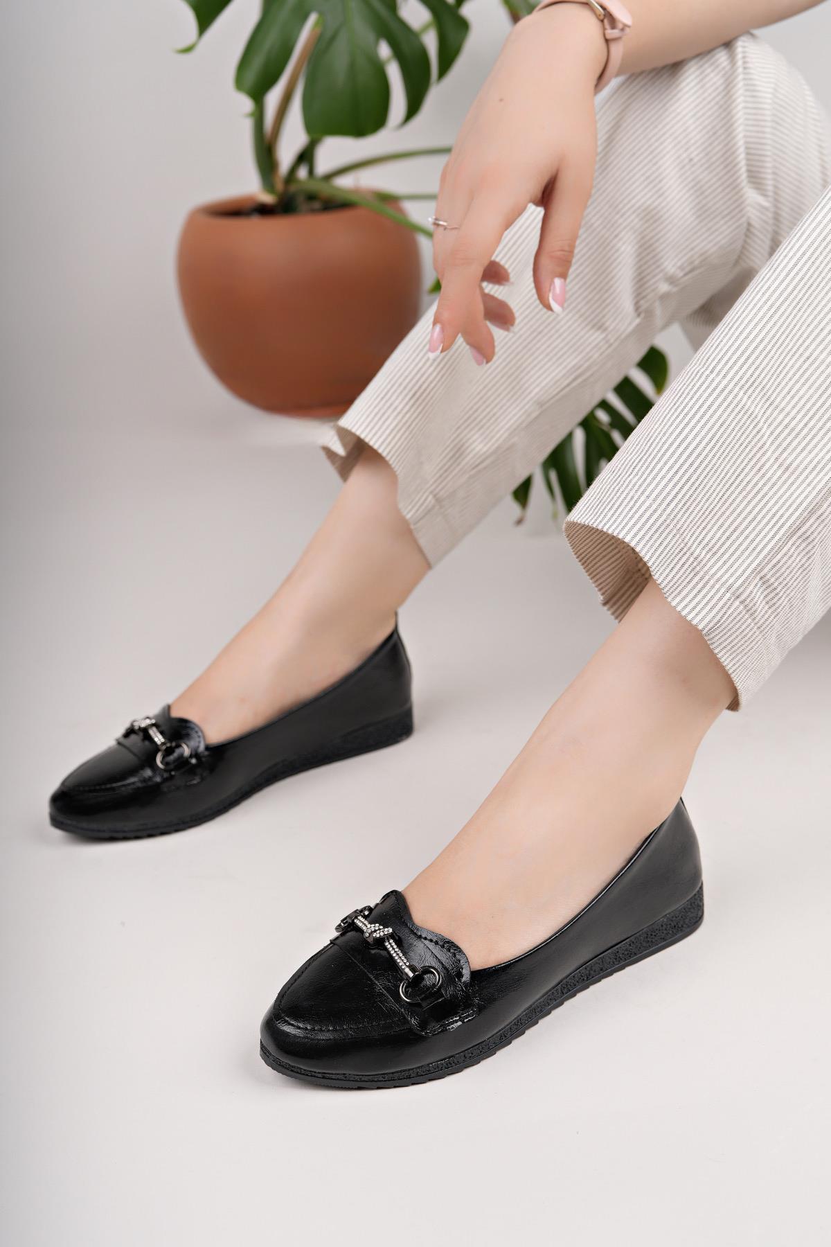 Nesil Shoes Mhd 66 Siyah Taşlı Günlük Kadın Babet