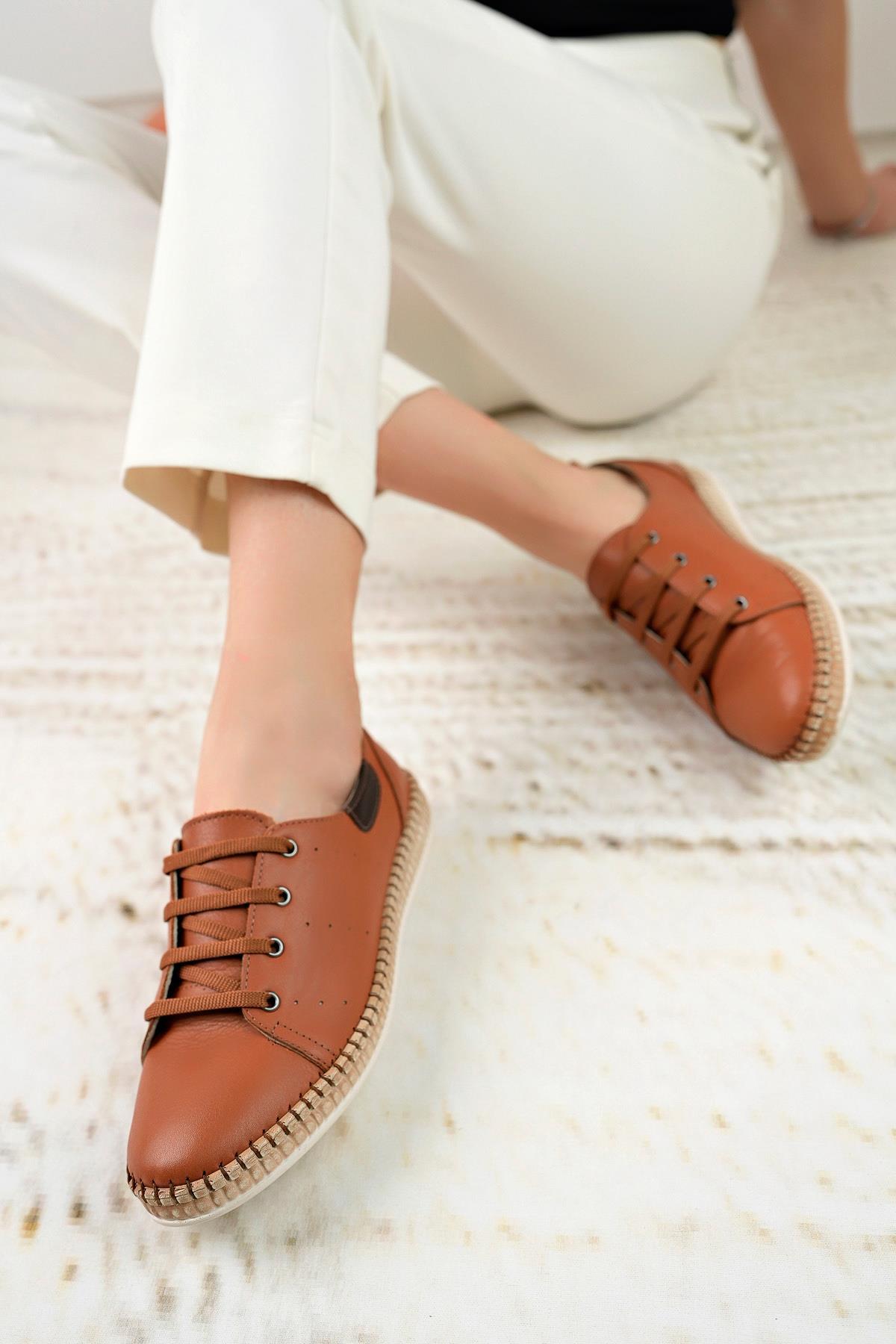 Nesil Shoes Syg P38 Taba Hakiki Deri Kadın Ayakkabı