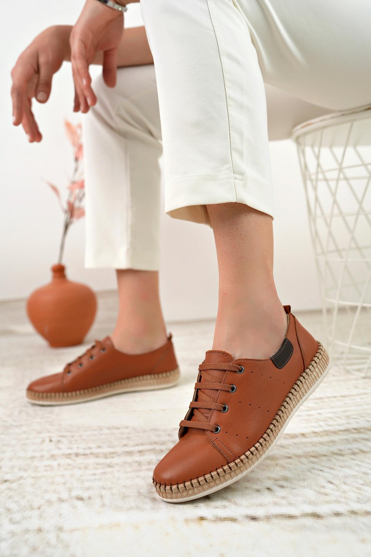 Nesil Shoes Syg P38 Taba Hakiki Deri Kadın Ayakkabı