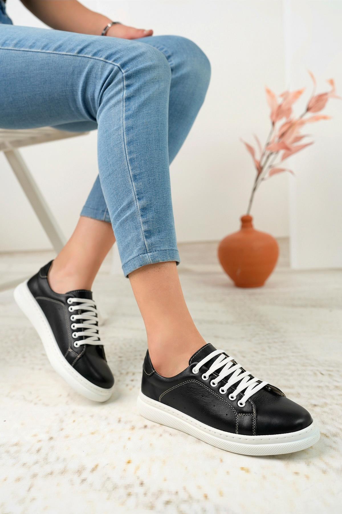 Nesil Shoes Syg P55 Siyah Hakiki Deri Kadın Ayakkabı