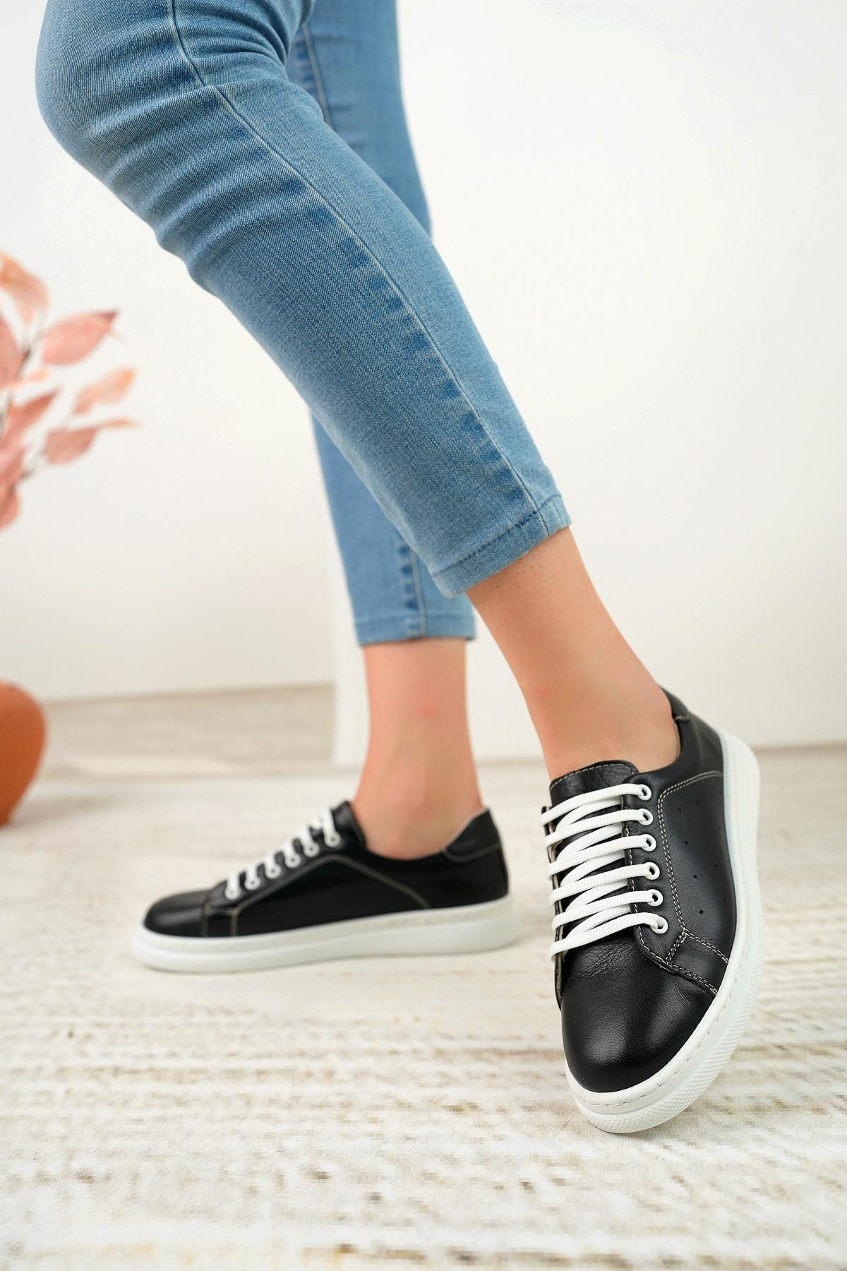 Nesil Shoes Syg P55 Siyah Hakiki Deri Kadın Ayakkabı