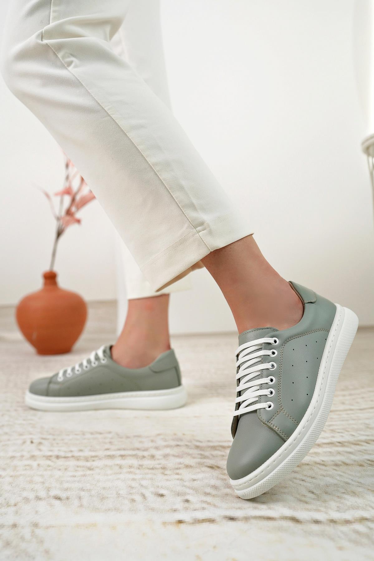 Nesil Shoes Syg P55 Yeşil Hakiki Deri Kadın Ayakkabı