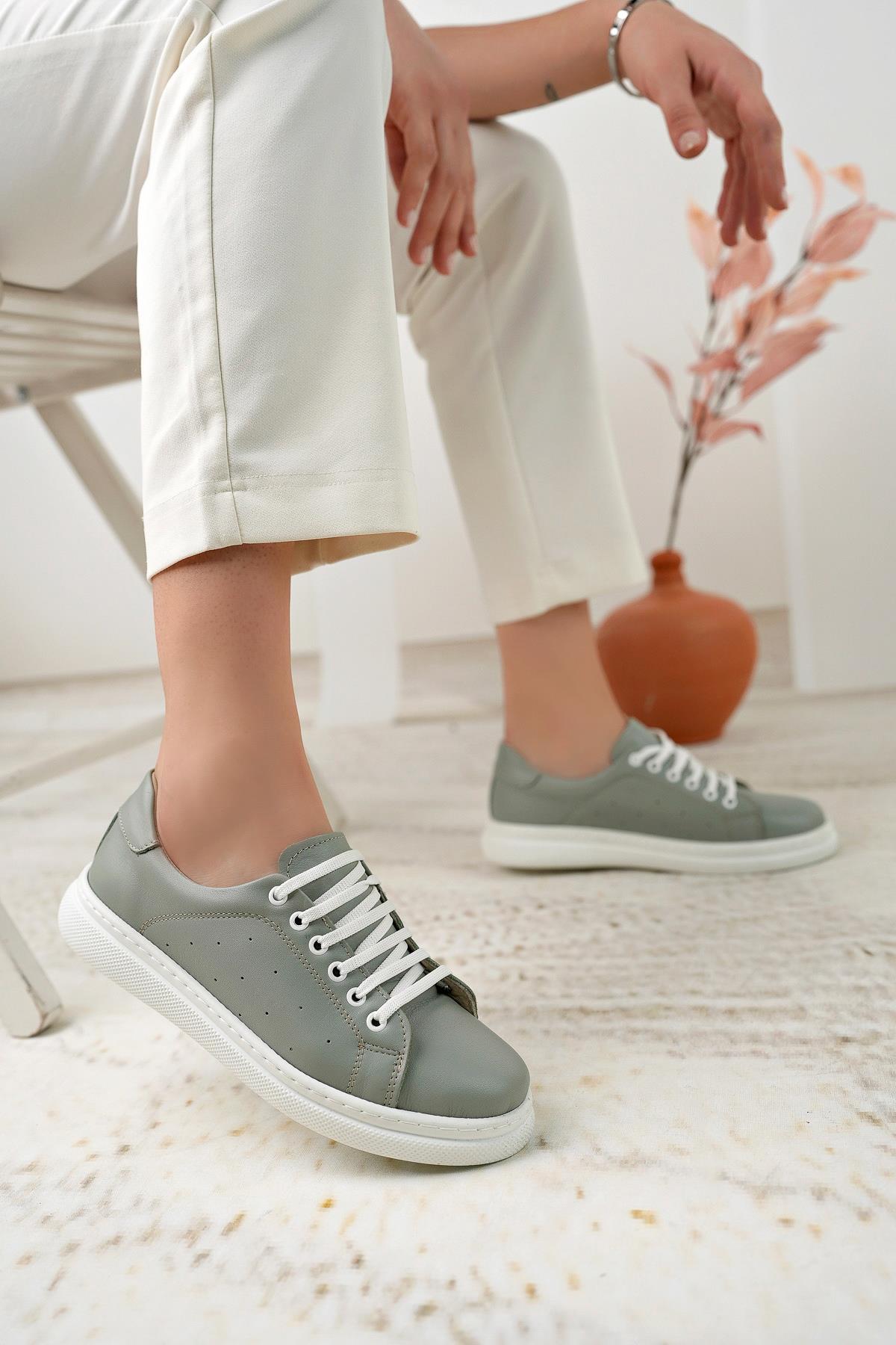 Nesil Shoes Syg P55 Yeşil Hakiki Deri Kadın Ayakkabı