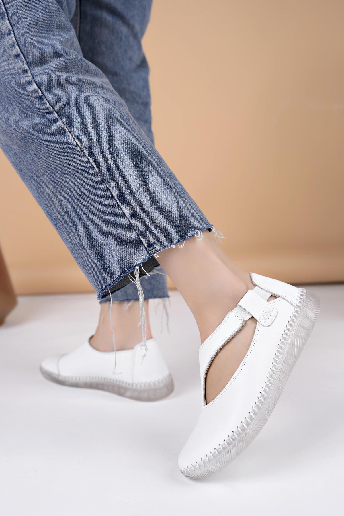 Nesil Shoes Syg P72 Beyaz Hakiki Deri Şeffaf Taban Kadın Ayakkabı