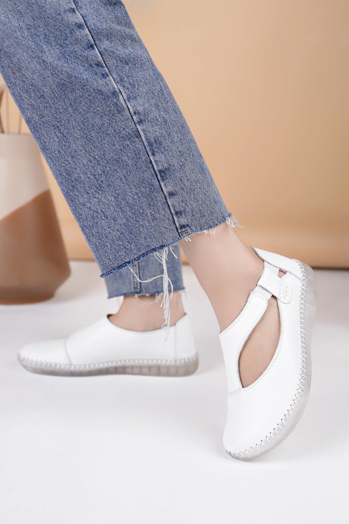 Nesil Shoes Syg P72 Beyaz Hakiki Deri Şeffaf Taban Kadın Ayakkabı