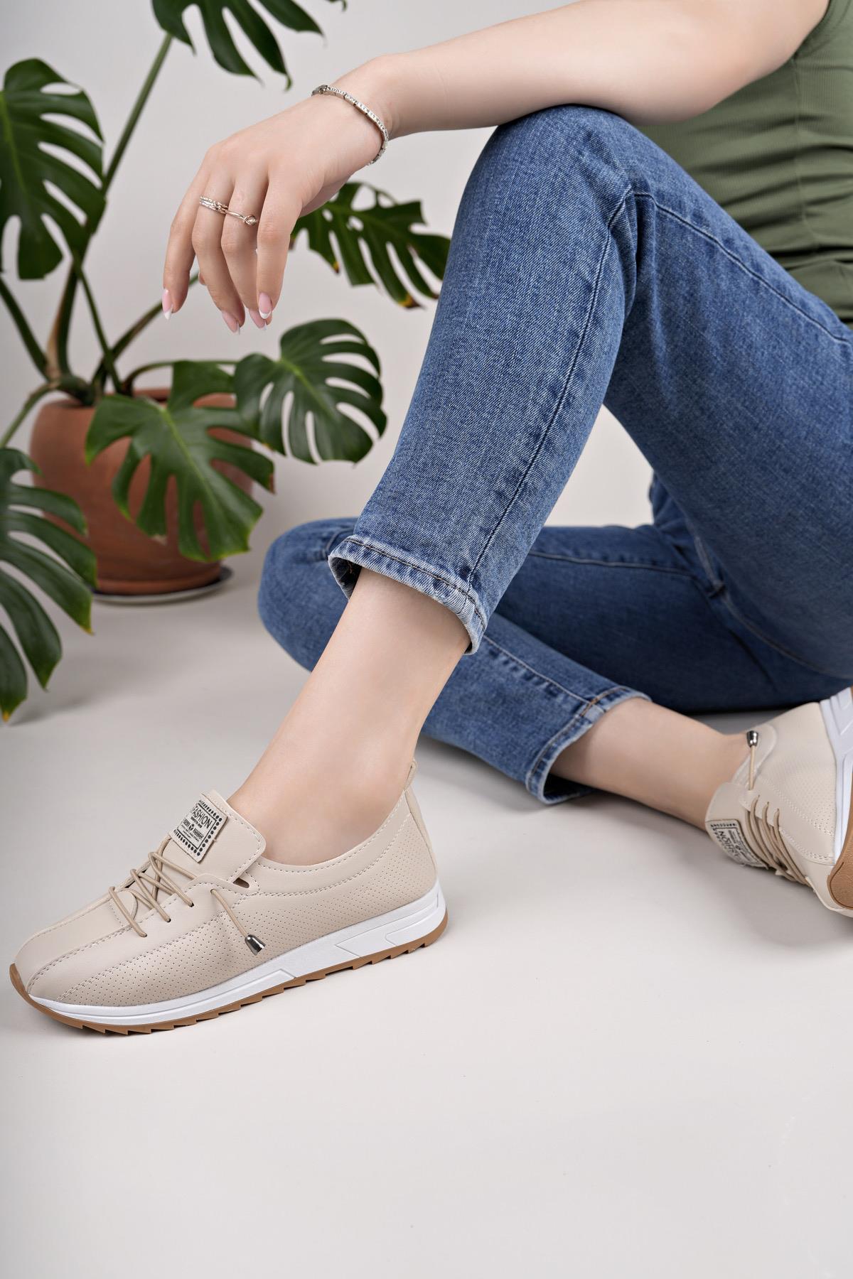 Nesil Shoes Wiss 026 Bej Anatomik Kadın Ayakkabı